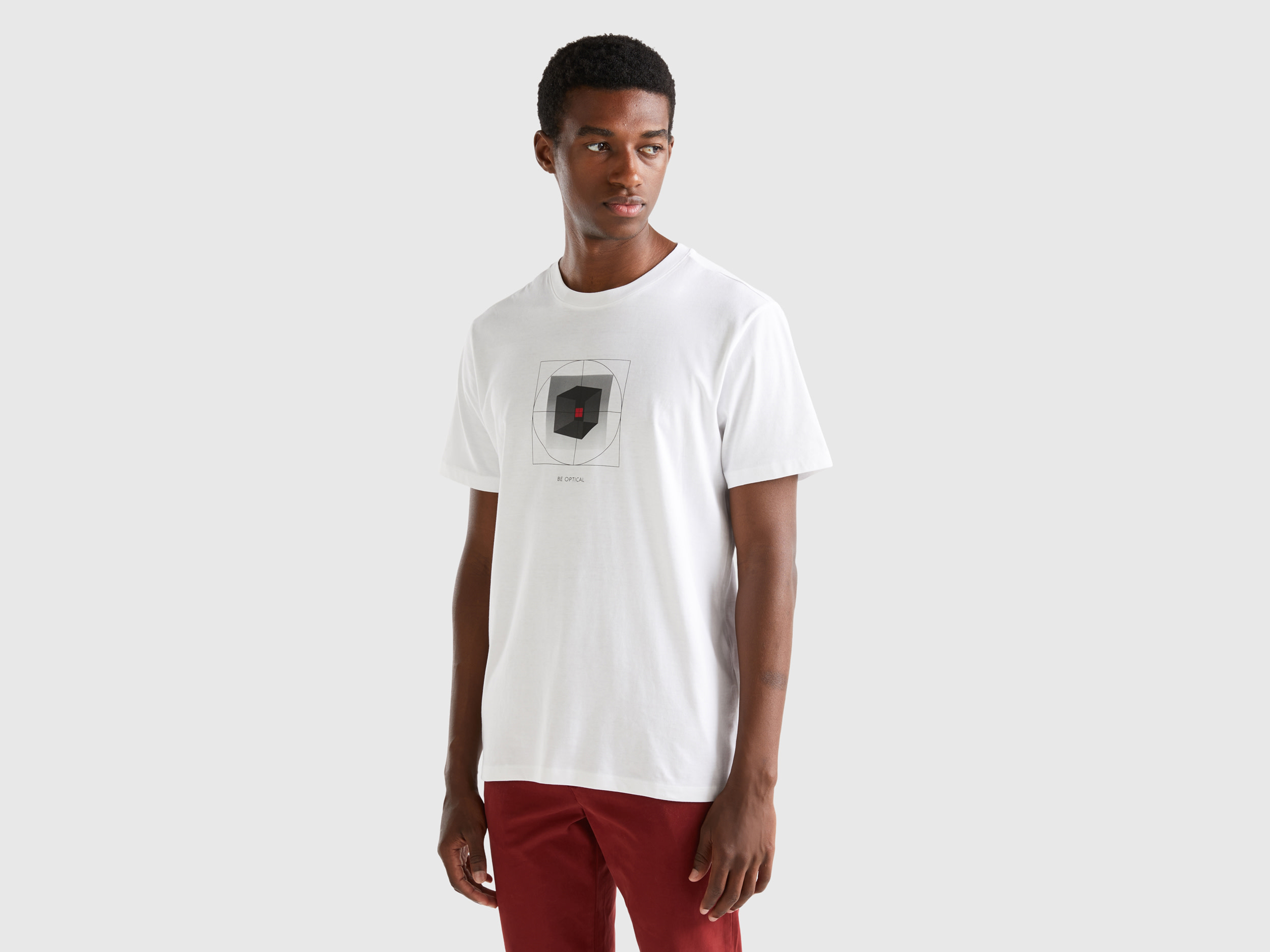Benetton, 100% Cotton T-shirt With Print, size L, White, Men