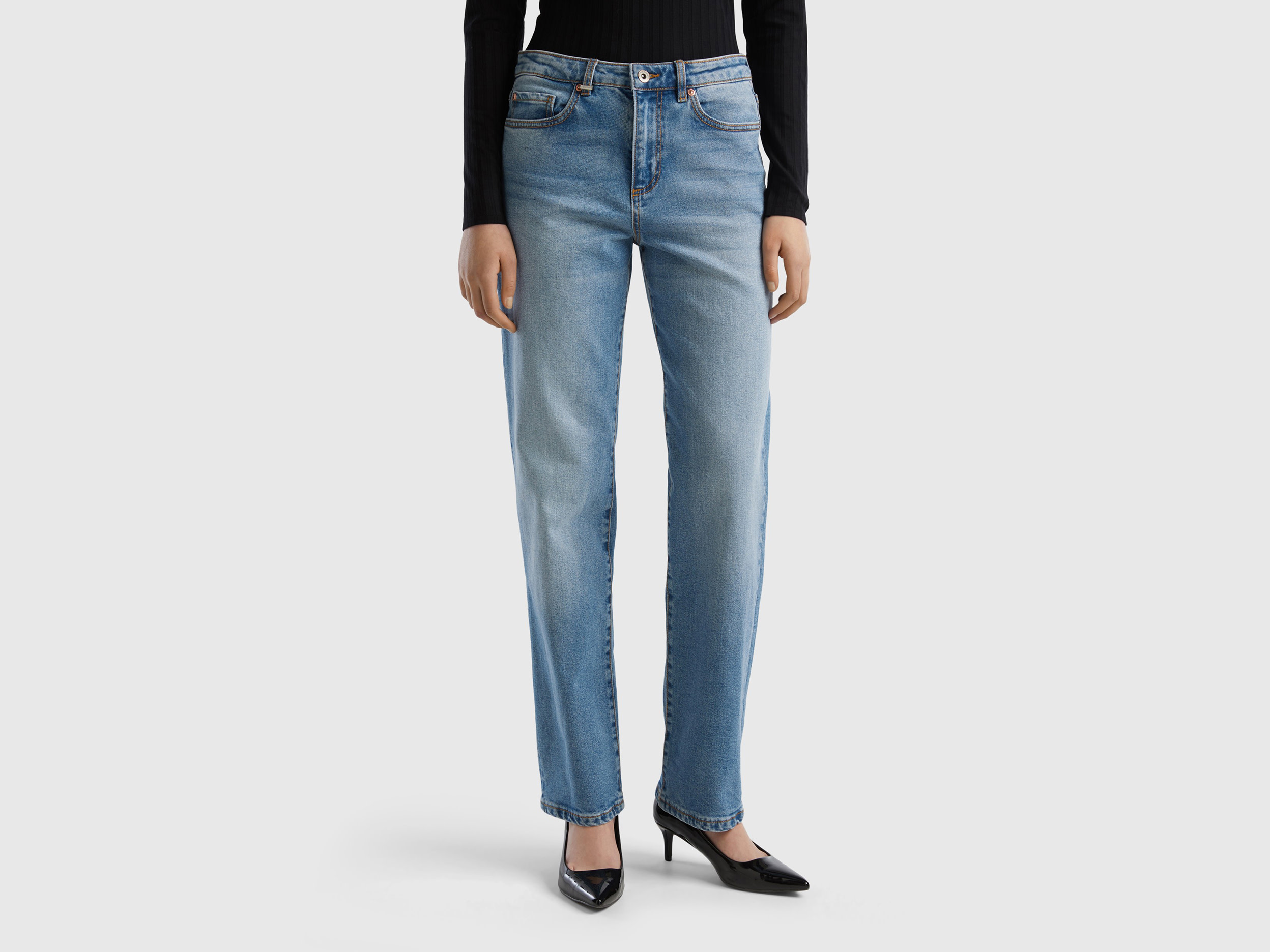 Benetton, Straight Leg Jeans, size 27, Light Blue, Women