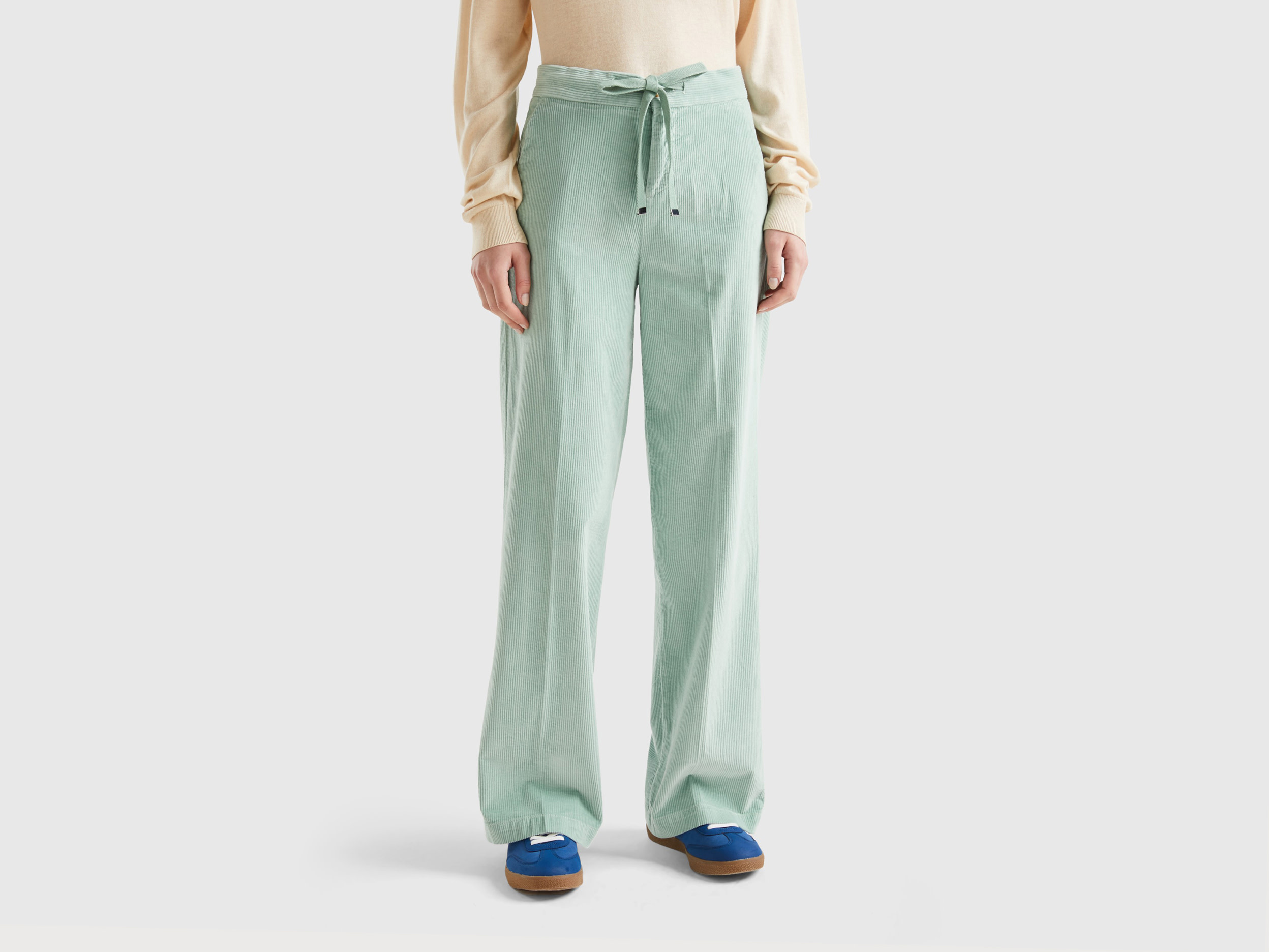 Benetton, Wide Velvet Trousers, size 10, Aqua, Women
