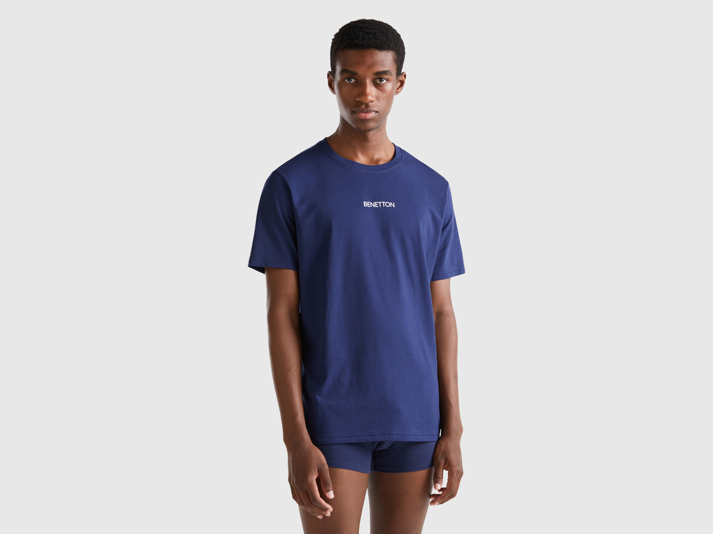 Benetton, T-shirt With Logo Print, size XL, Dark Blue, Men