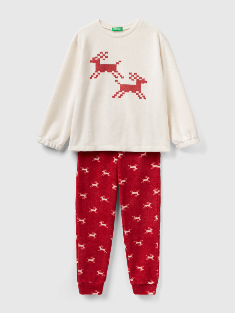 Benetton, Reindeer Fleece Pyjamas, Creamy White, Kids