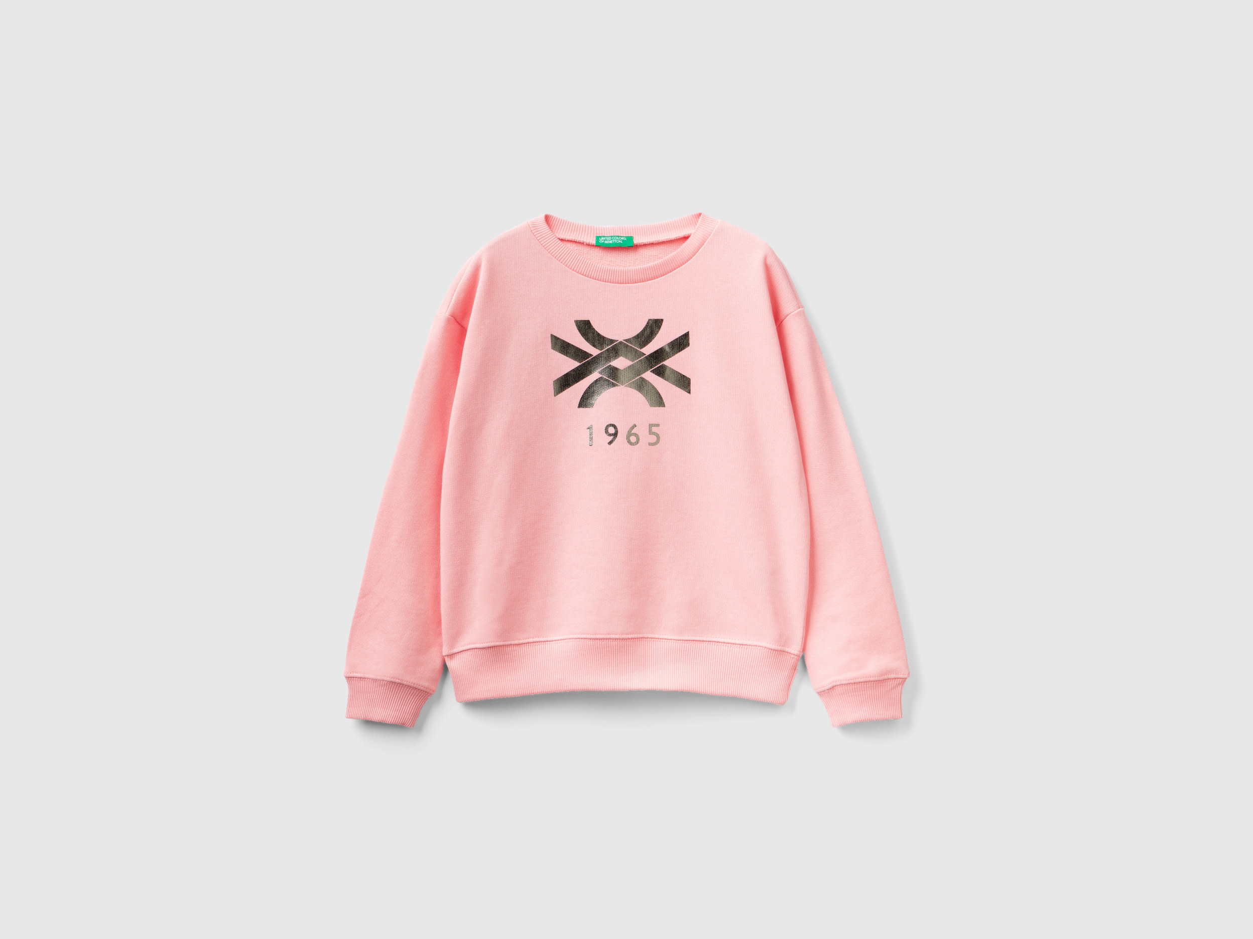 Benetton, 100% Cotton Sweatshirt With Logo, size S, Pink, Kids