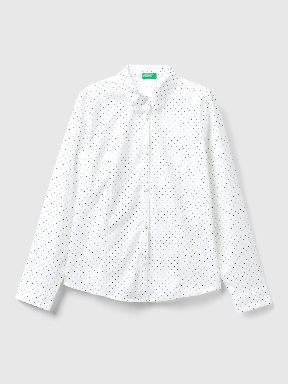 Benetton, Polka Dot Shirt In Stretch Cotton Blend, White, Kids