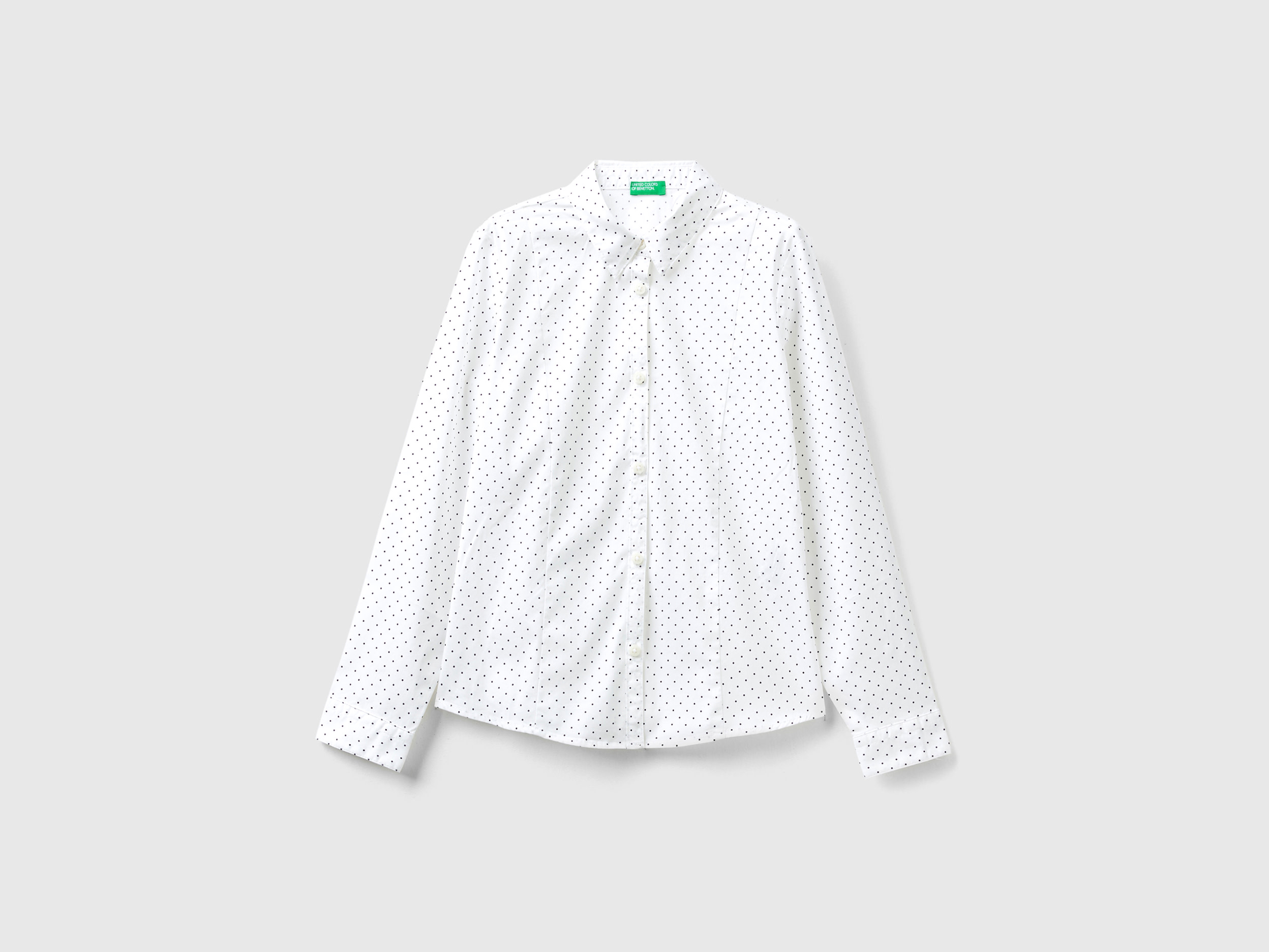 Benetton, Polka Dot Shirt In Stretch Cotton Blend, size 2XL, White, Kids