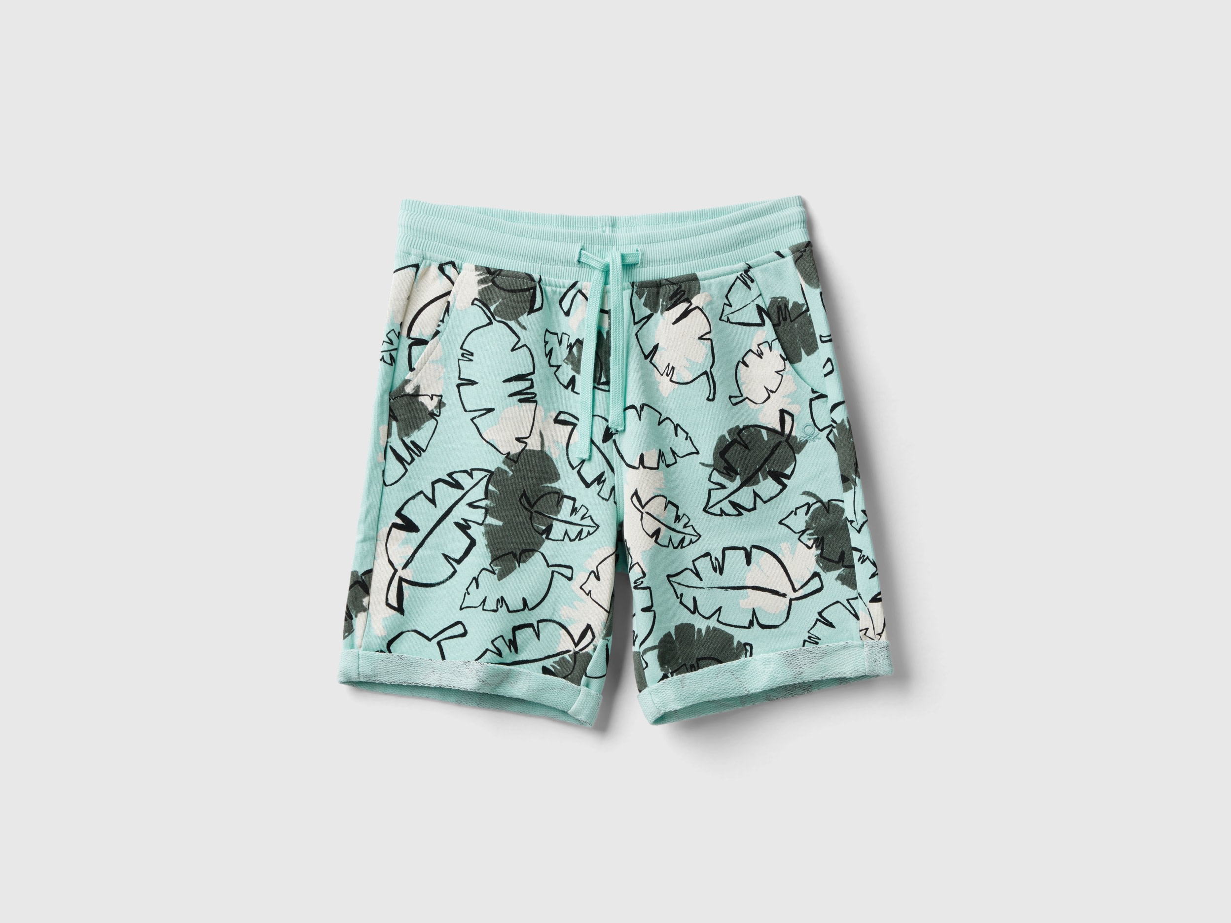 Benetton, Bermuda Con Stampa Esotica, Verde Acqua, Bambini