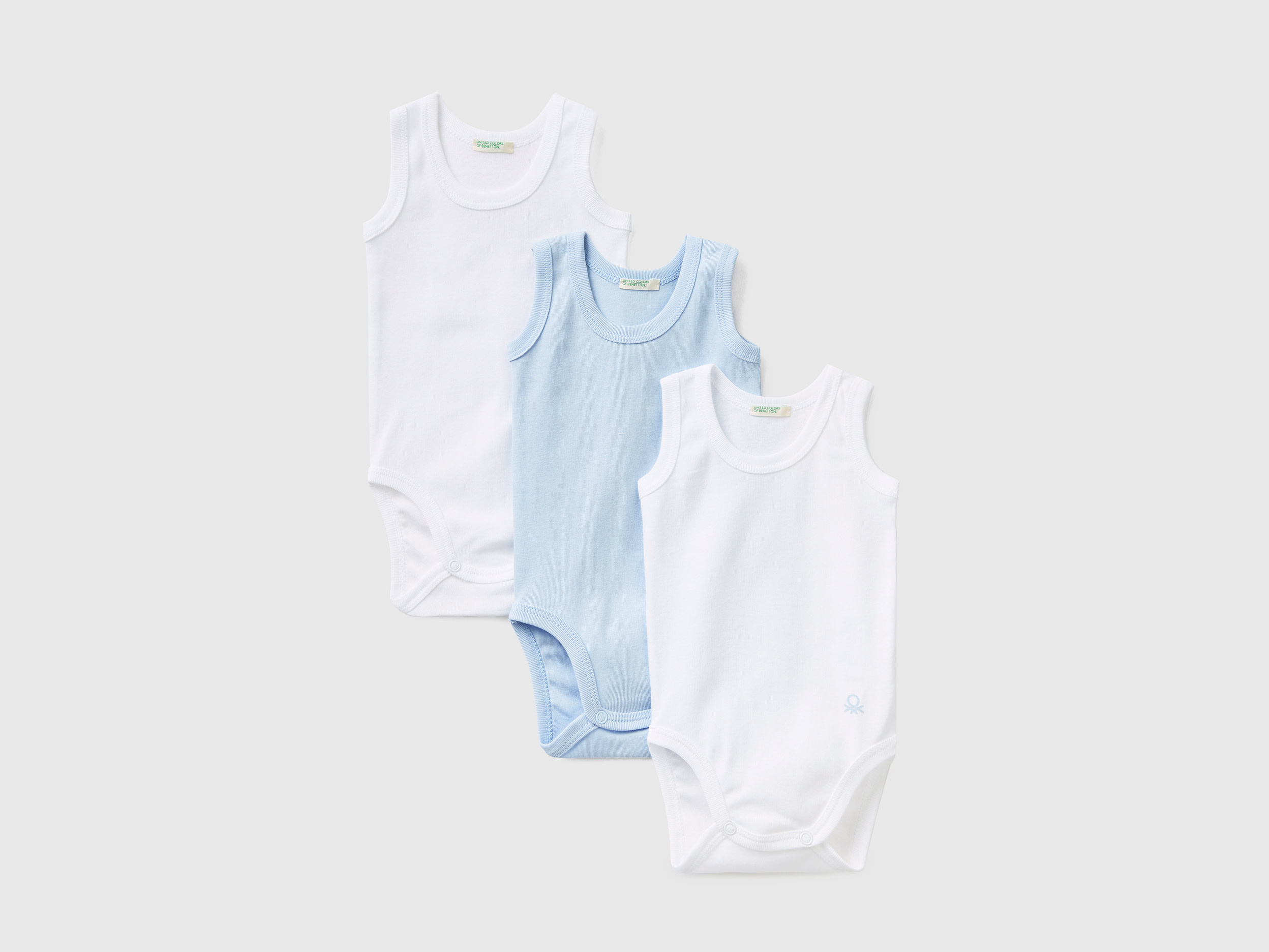 Benetton, Three Solid Color Tank Top Bodysuits, size 18-24, Light Blue, Kids