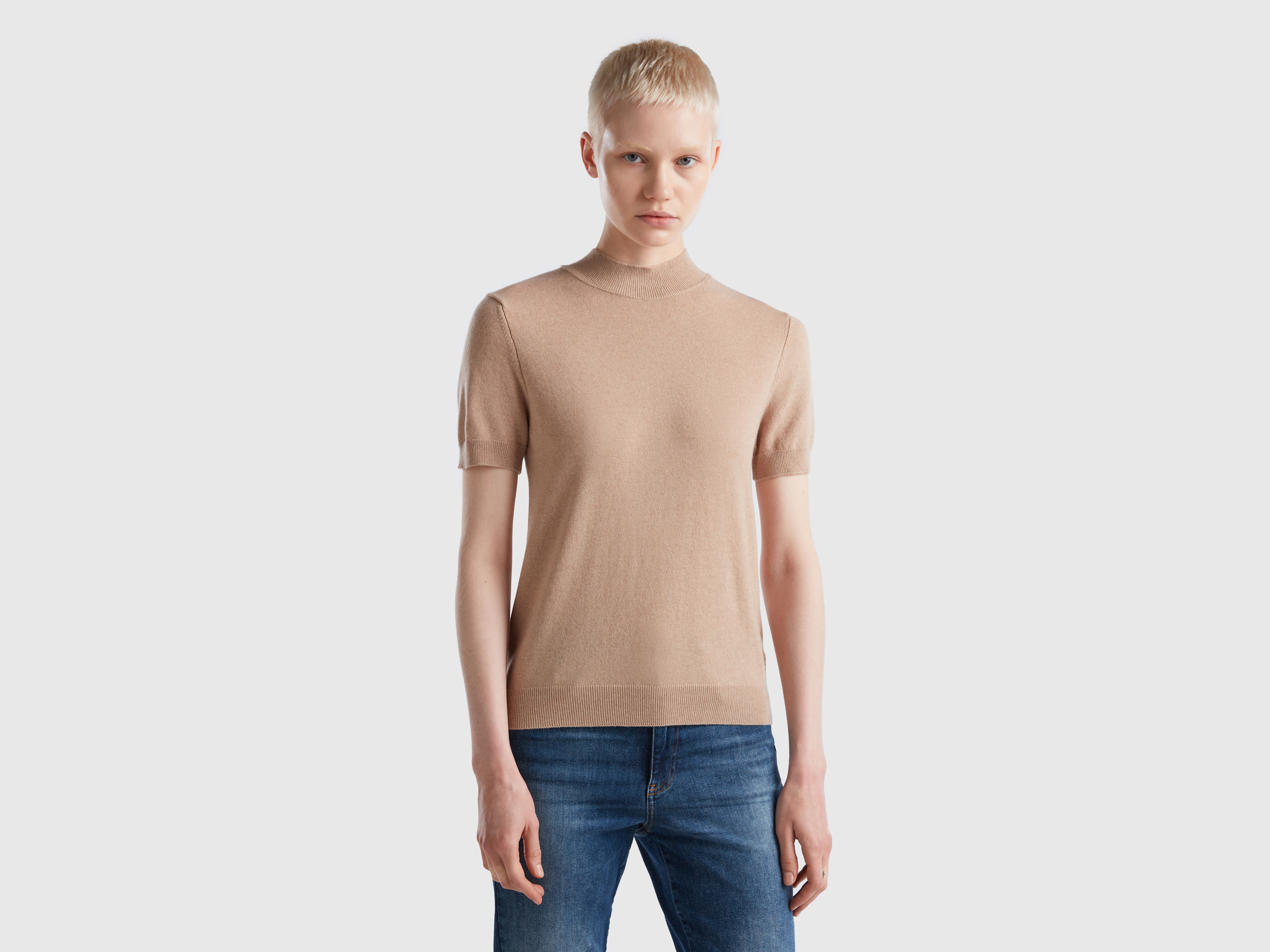 Beige short sleeve sweater on sale