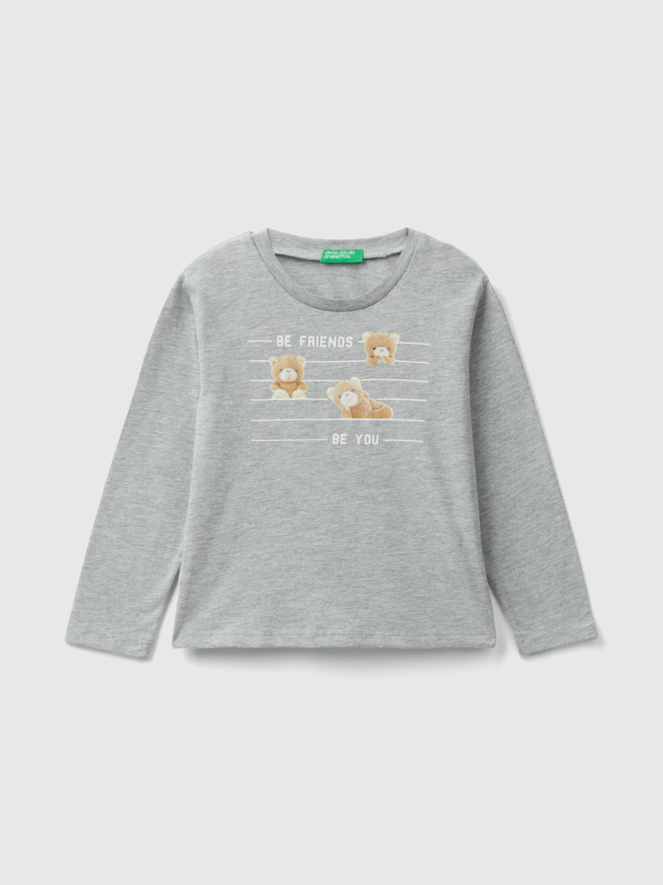 Benetton, T-shirt With Photo Print, Light Gray, Kids