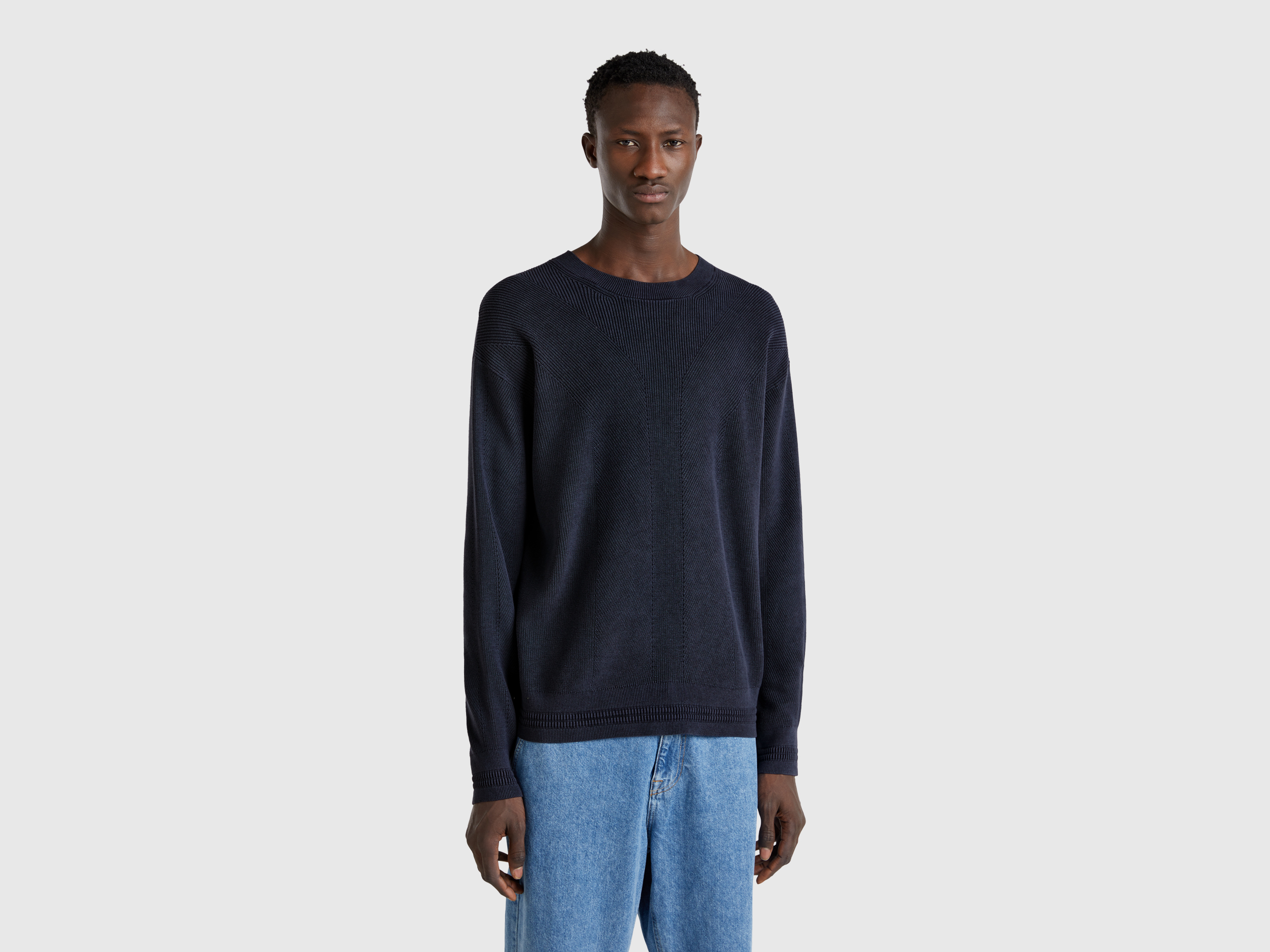 Benetton, Pull Tricoté En Pur Coton, taille XXL, Bleu - United Colors of Benetton - Modalova