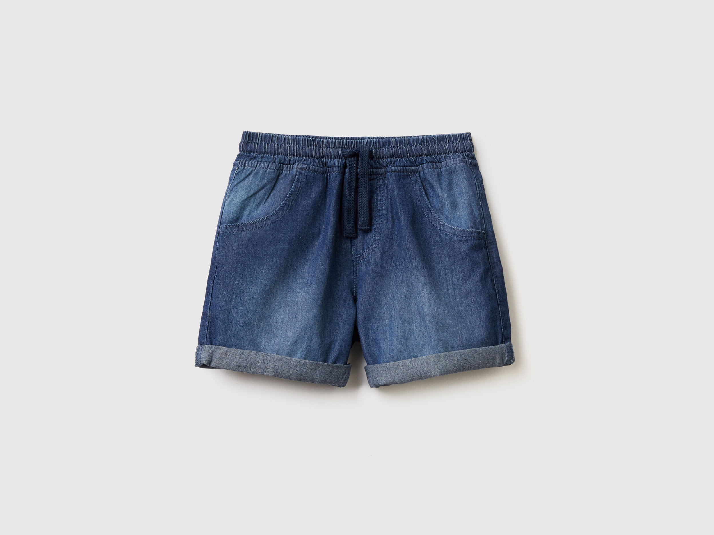 Benetton, Bermuda Effetto Jeans Con Coulisse, Blu, Bambini