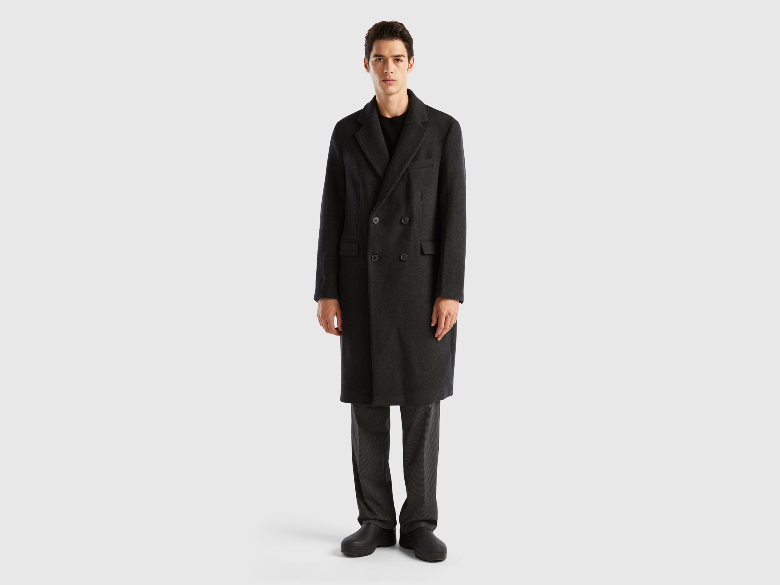 Benetton, Double-breasted Slim Fit Coat, size 38, Black, Men