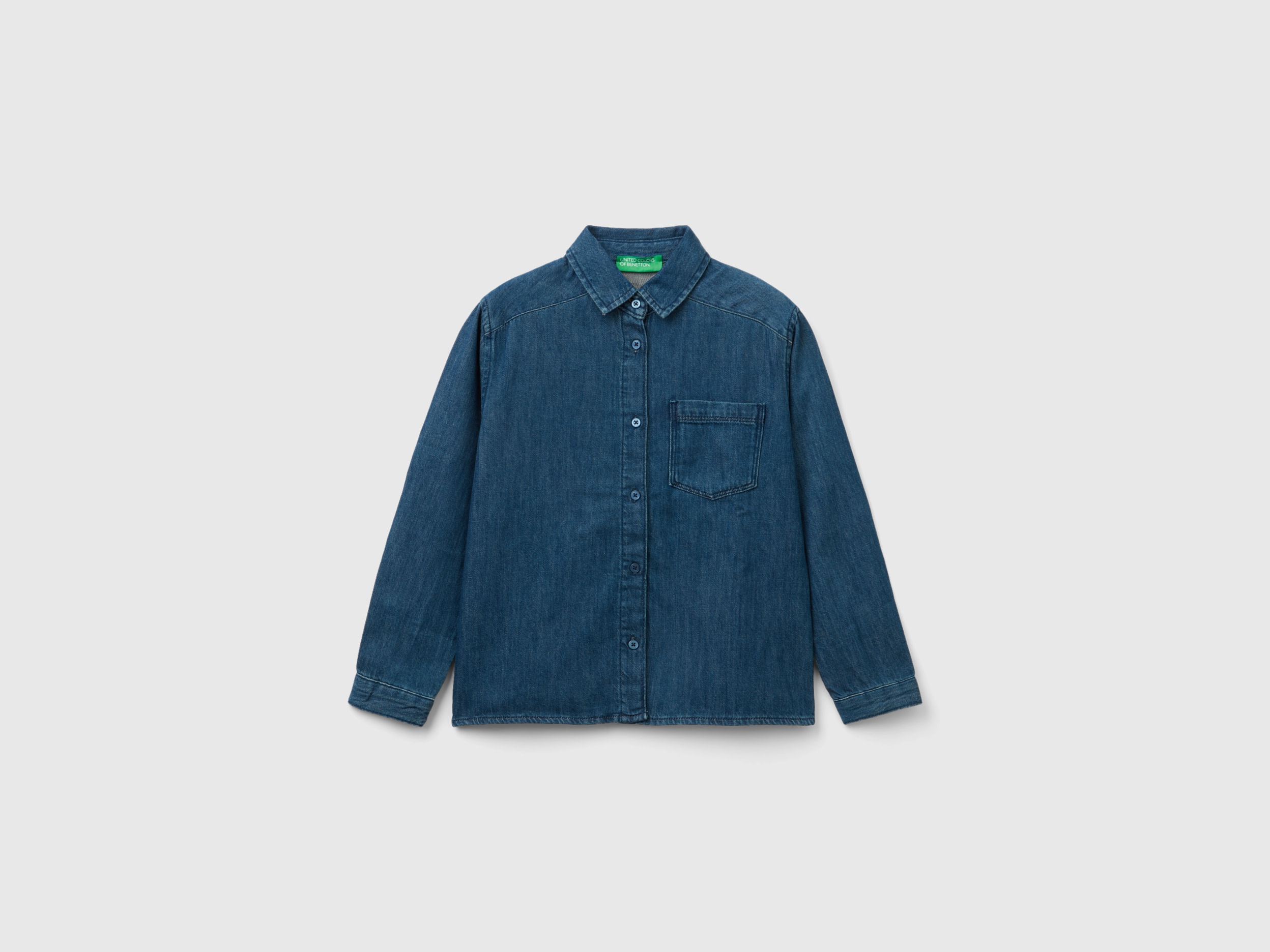 Benetton, Lightweight Denim Shirt, size M, Blue, Kids