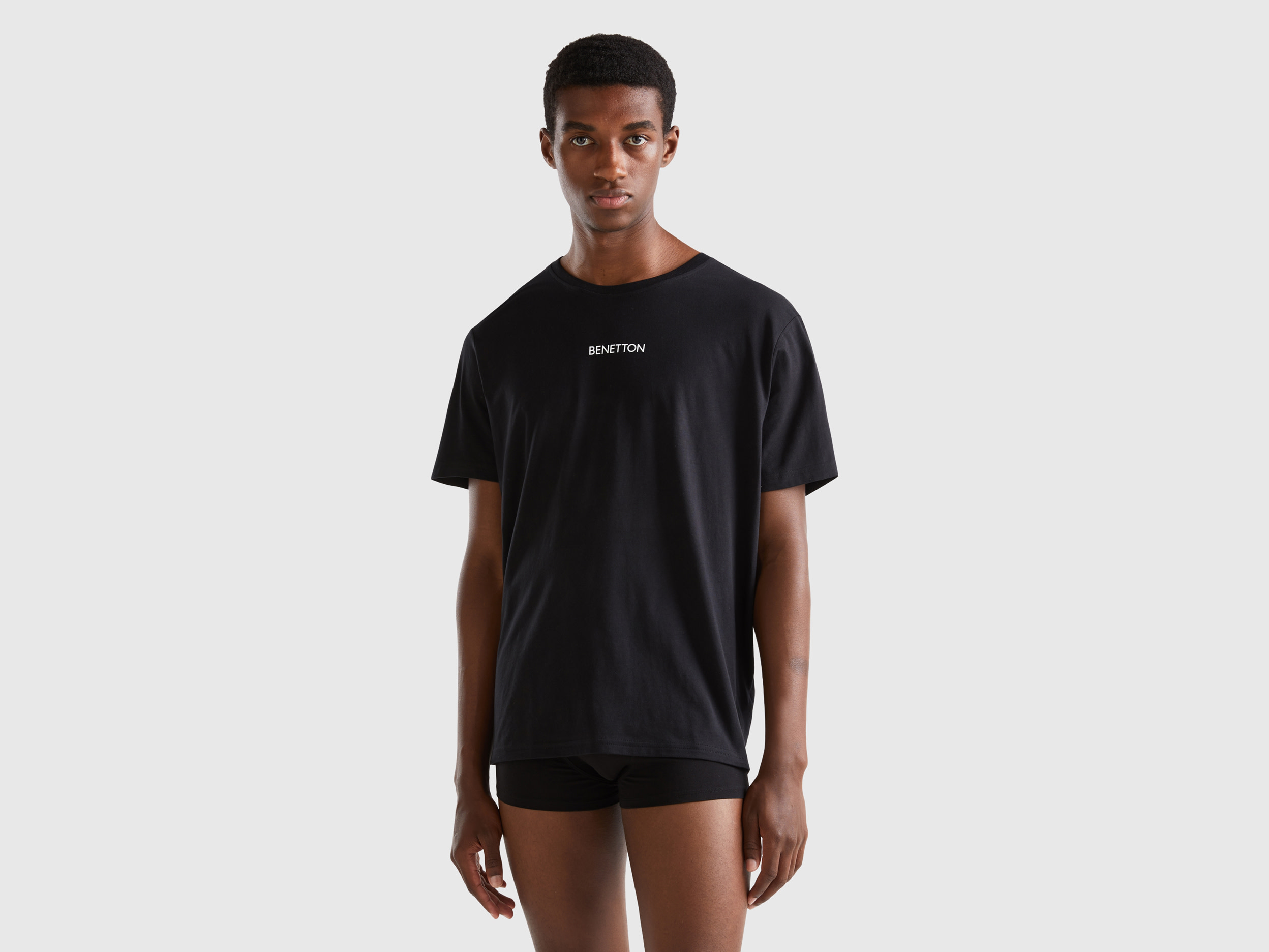 Benetton, T-shirt With Logo Print, size XL, Black, Men