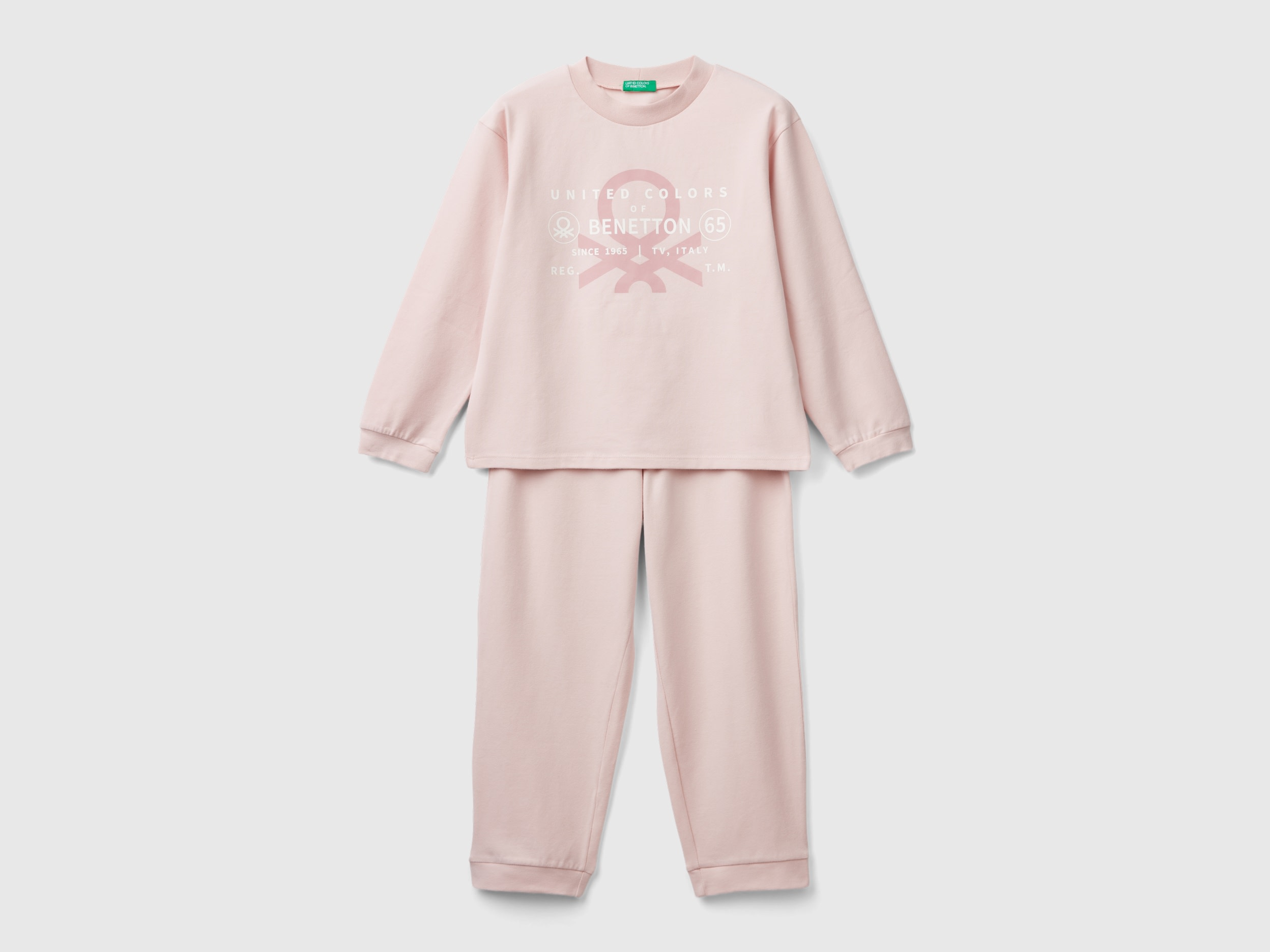 Benetton, Pigiama In Cotone Stretch, Rosa Tenue, Bambini