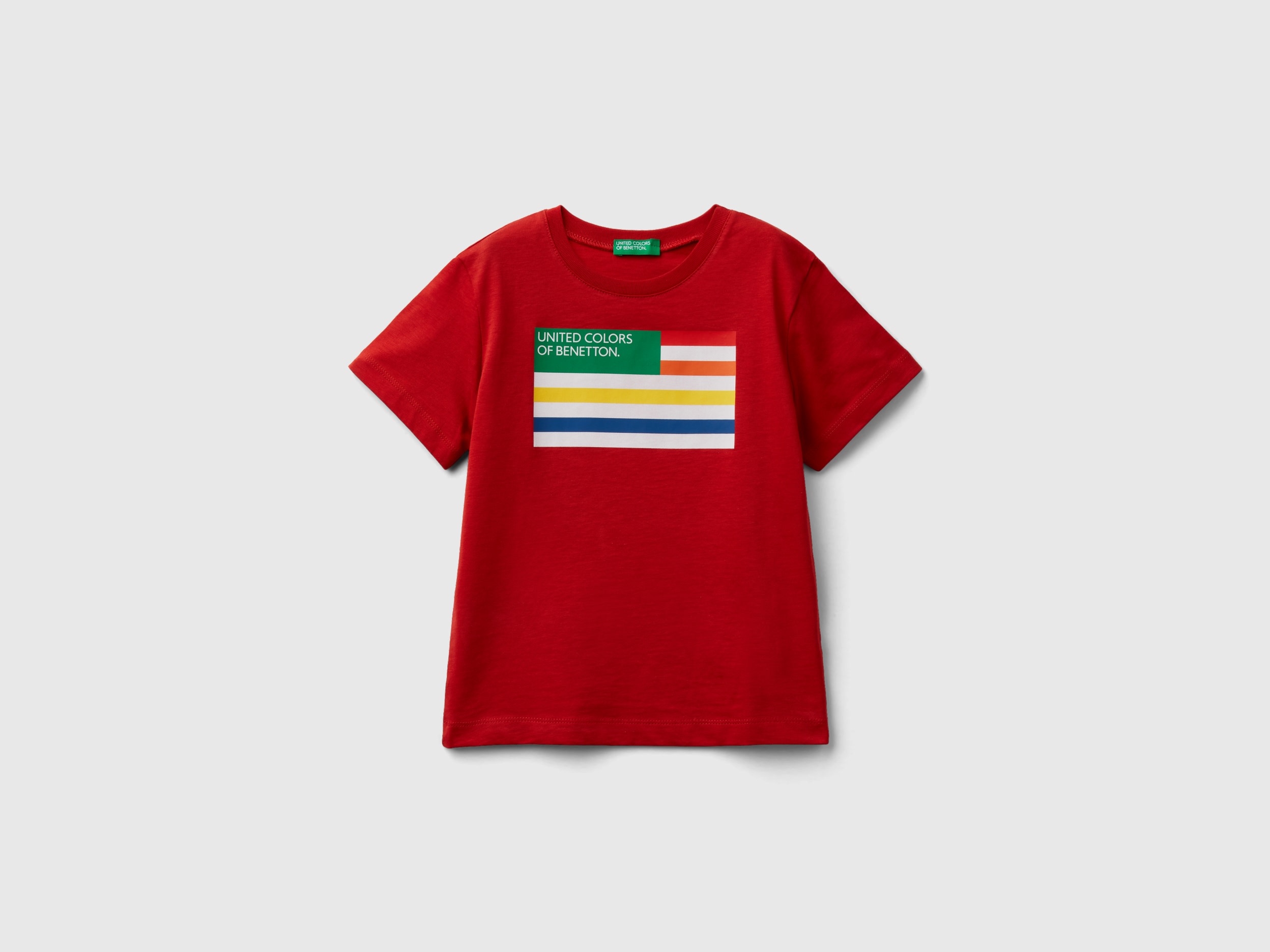 Benetton, T-shirt With Print In 100% Organic Cotton, size 2-3, Brick Red, Kids