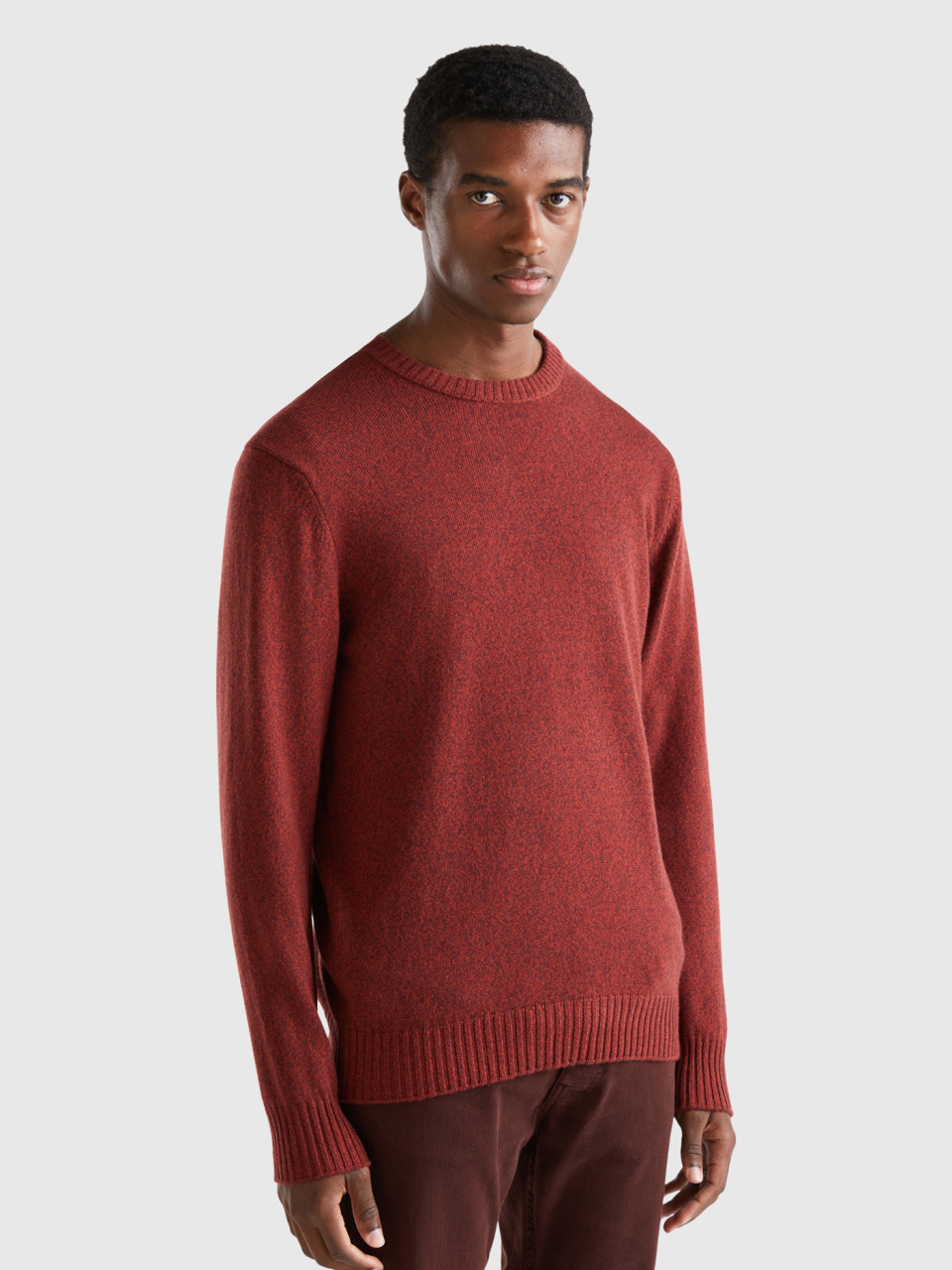Benetton, Crew Neck Sweater In Cashmere And Wool Blend, Red, Men