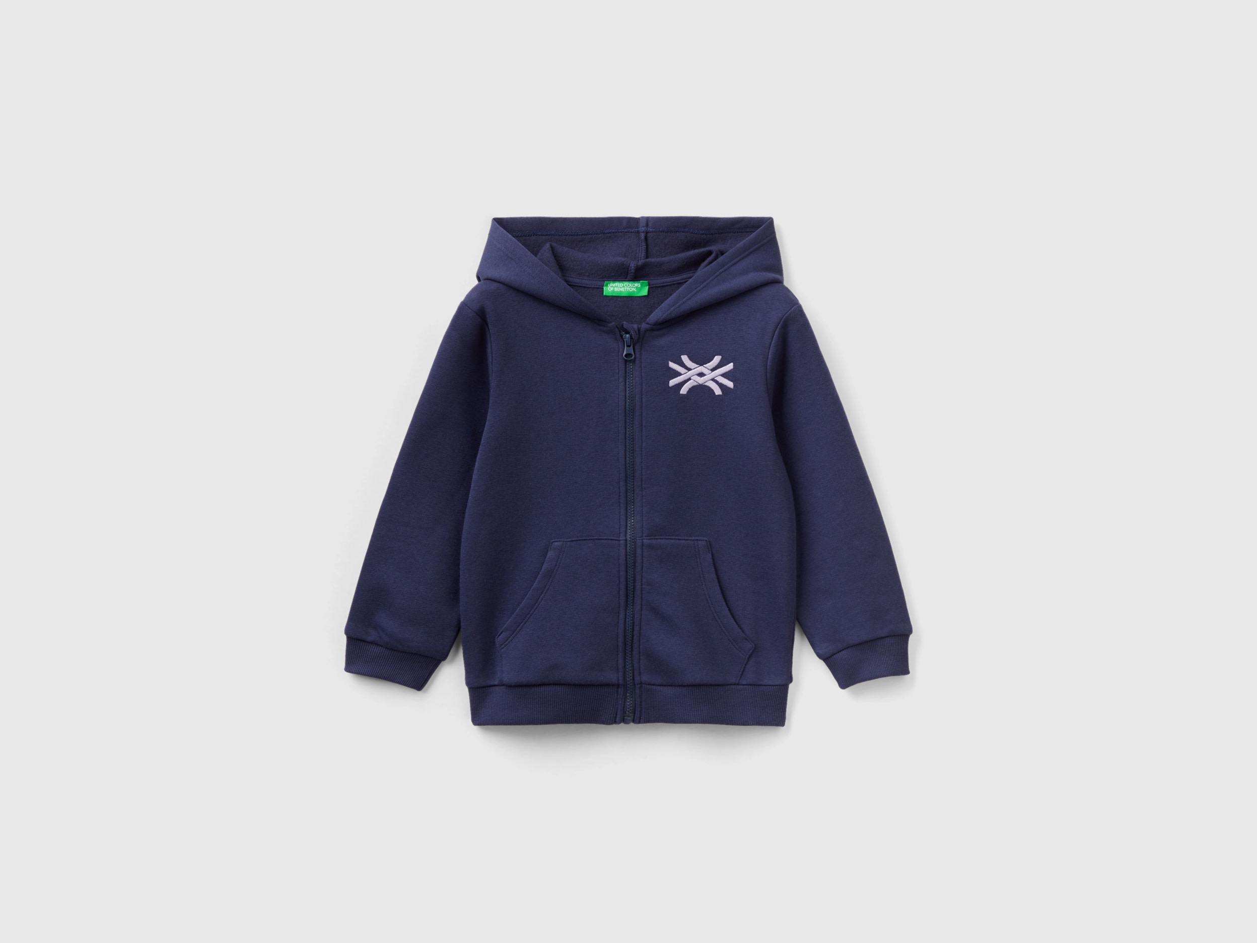 Benetton, Zip-up Sweatshirt In Cotton Blend, size 3-4, Dark Blue, Kids
