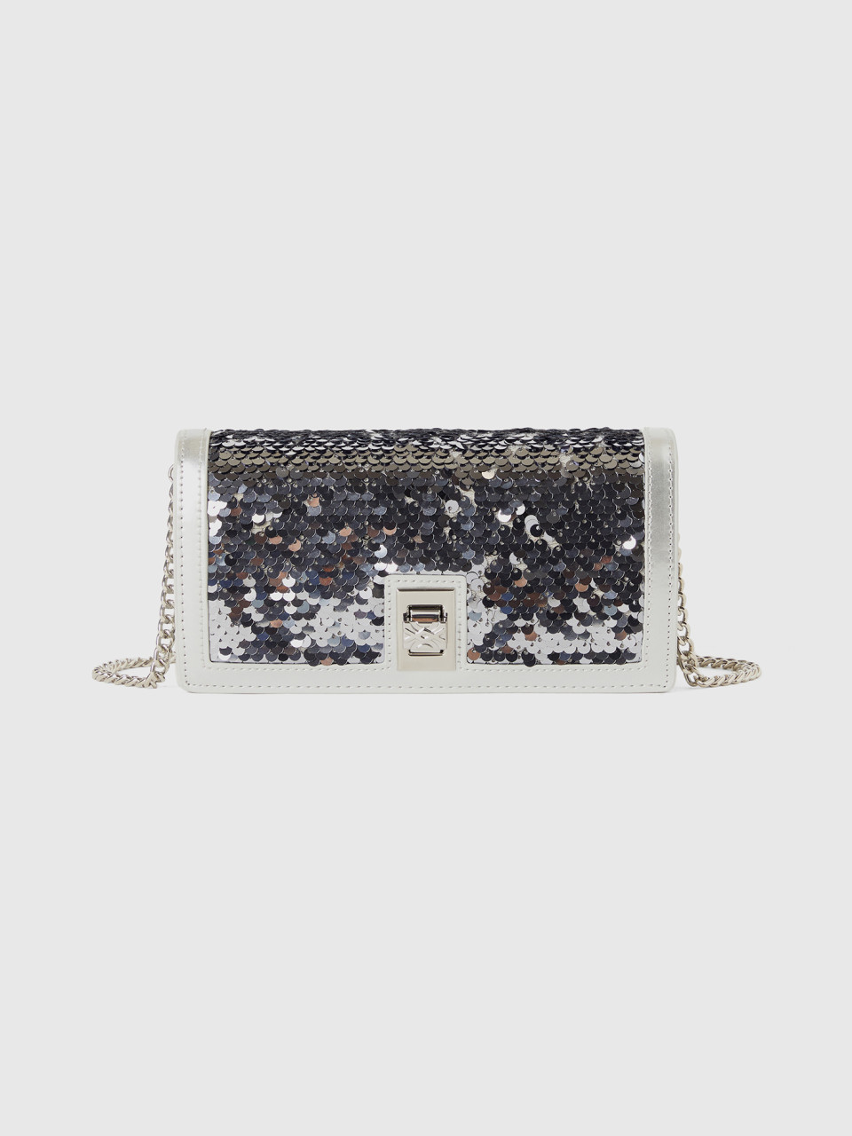Benetton, Envelope Clutch With Sequins, Silver, Women