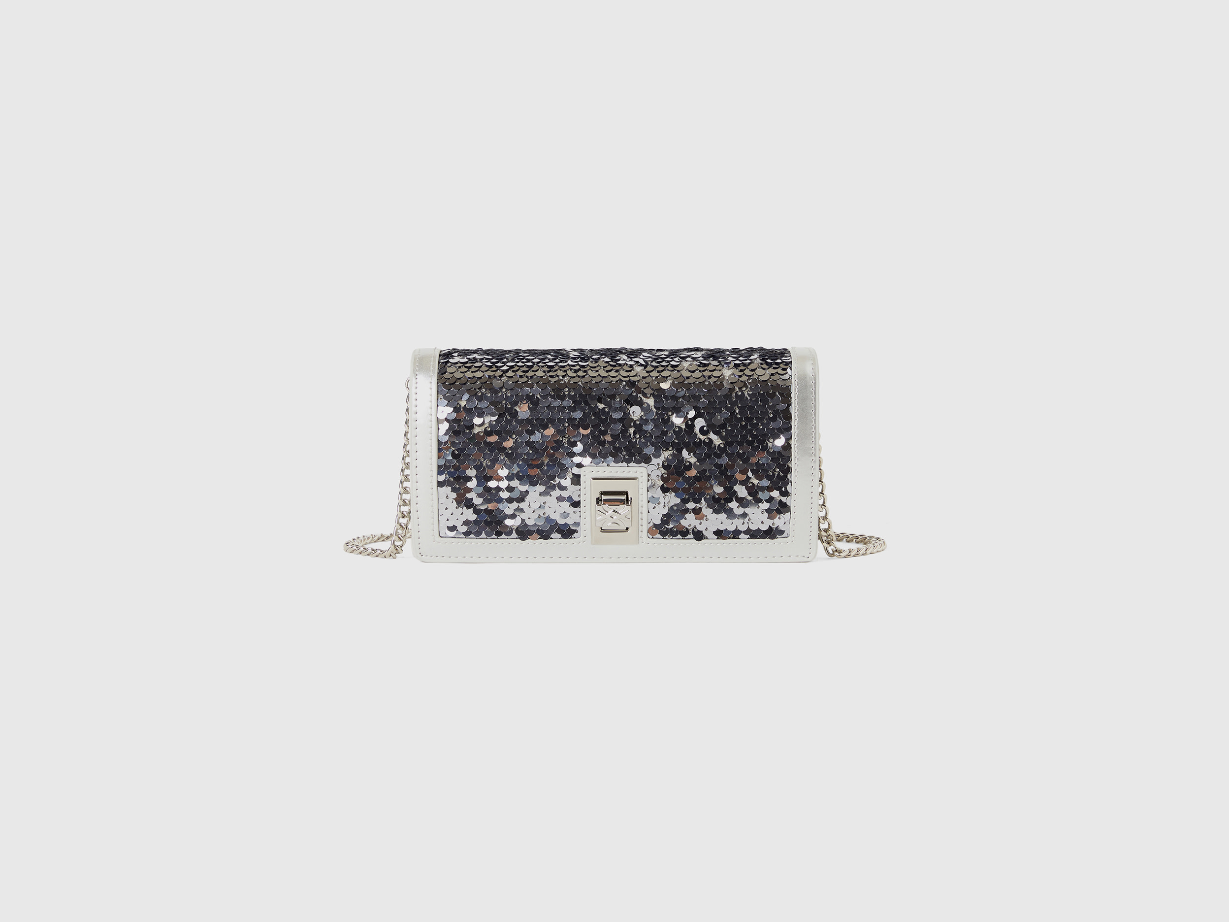 Benetton, Envelope Clutch With Sequins, size OS, Silver, Women