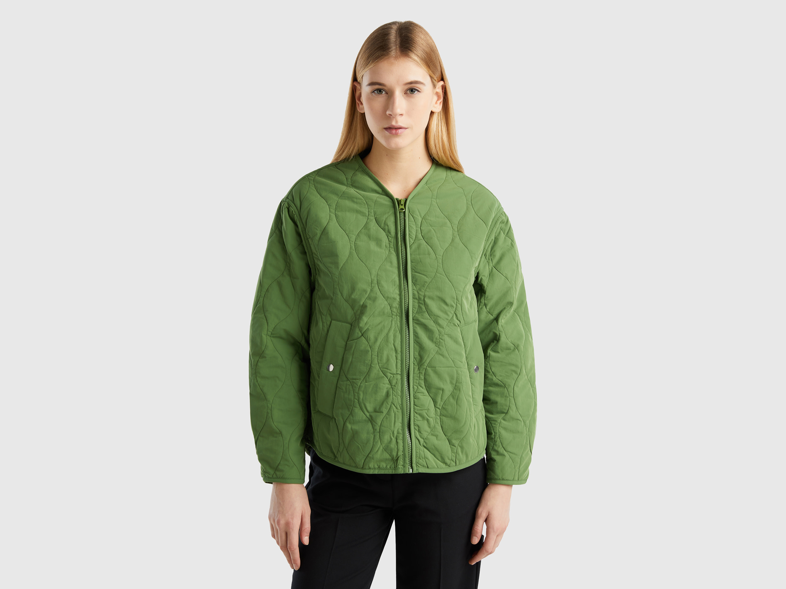 Benetton, Recycled Nylon Padded Jacket, size XXS, Military Green, Women