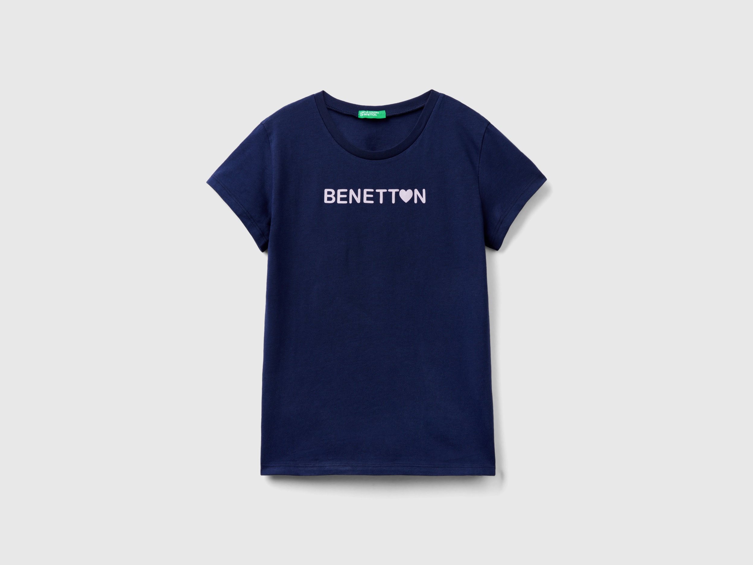 Benetton, 100% Cotton T-shirt With Logo, size L, Dark Blue, Kids