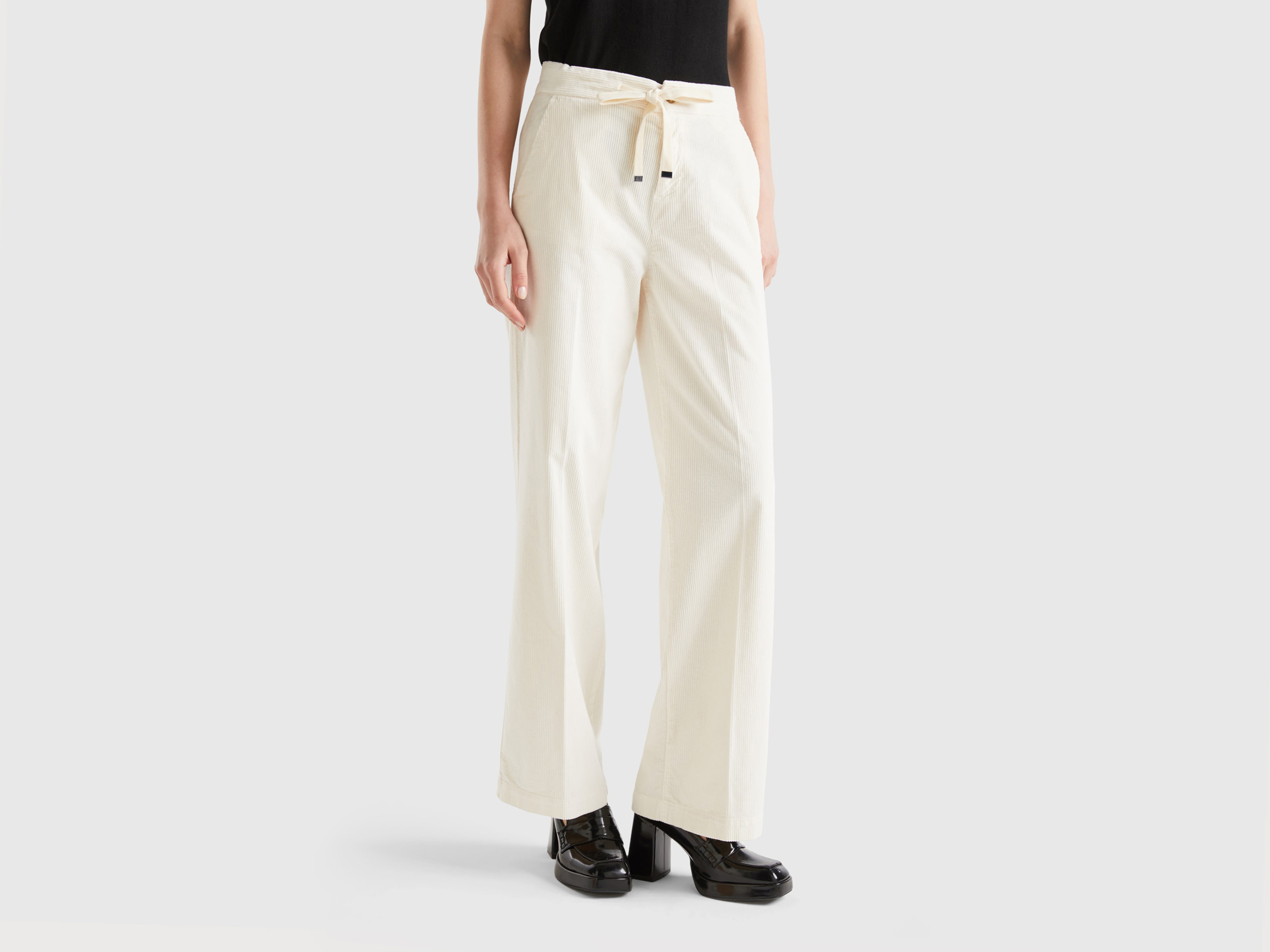 Benetton, Wide Velvet Trousers, size 16, White, Women
