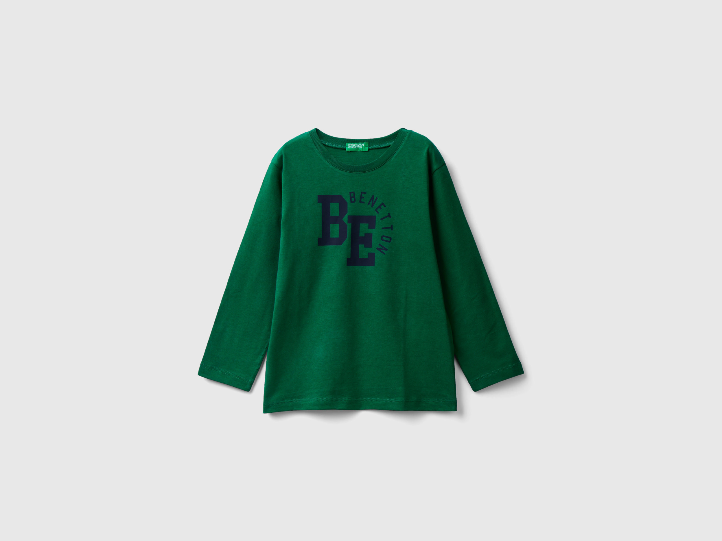 Benetton, Long Sleeve T-shirt With Logo, size 5-6, Green, Kids