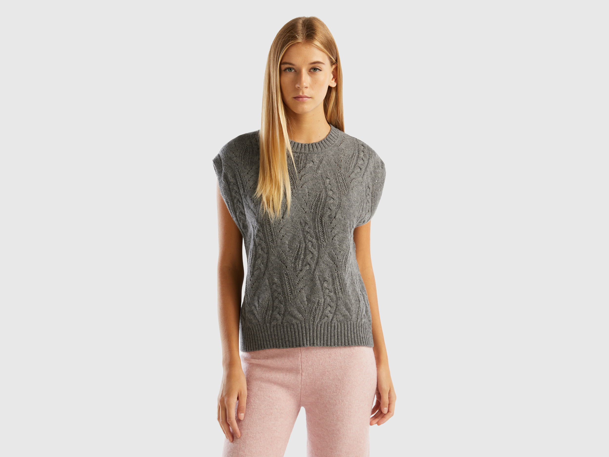 Benetton, Knit Vest In Wool Blend, size M, Dark Gray, Women