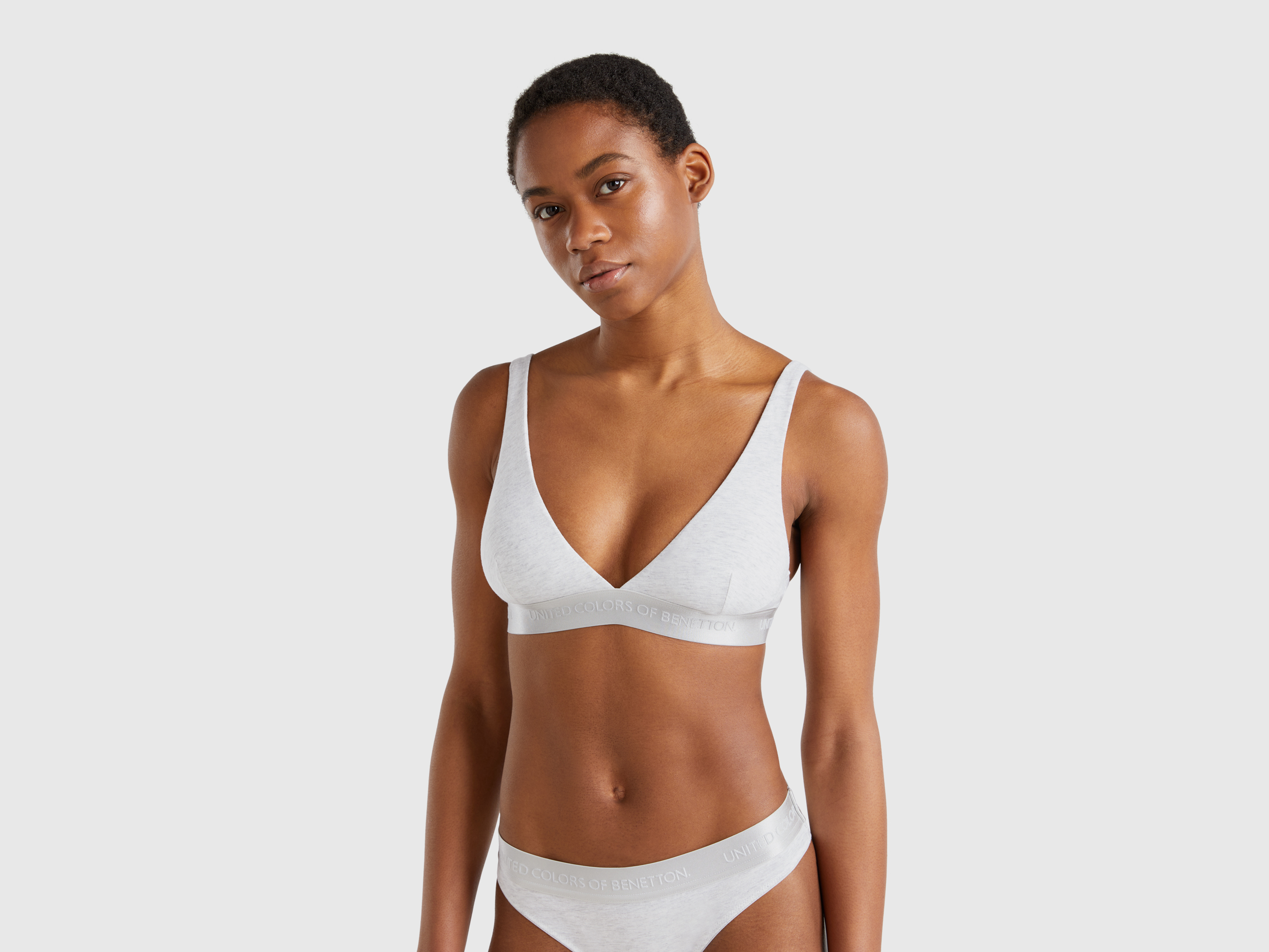 Benetton, Triangle Bra In Stretch Cotton, size 38, Gray, Women