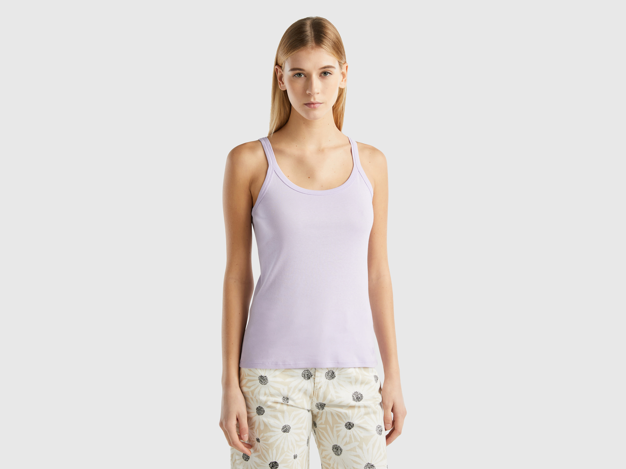 Benetton, Lilac Tank Top In Pure Cotton, size L, Lilac, Women