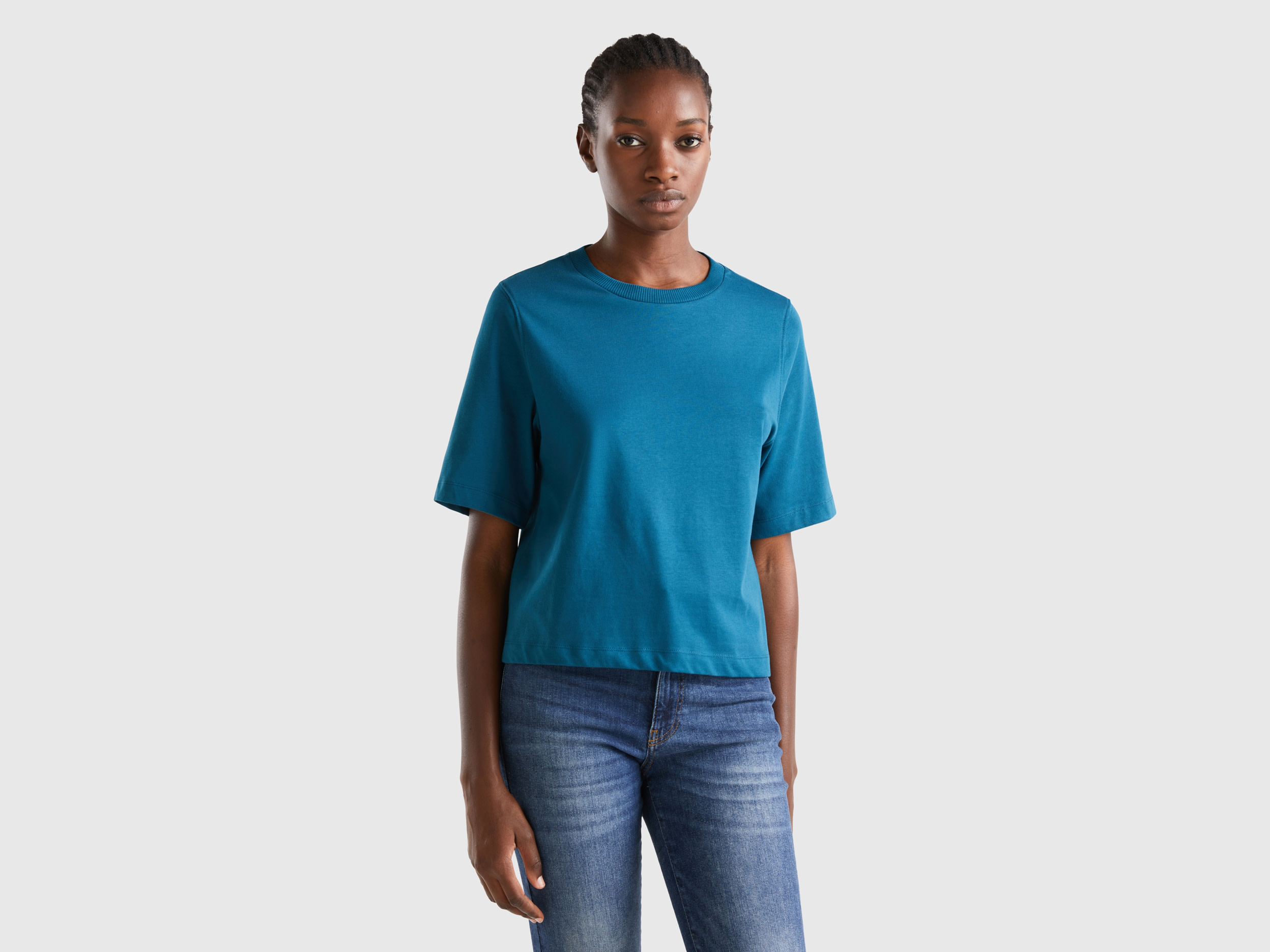 Benetton, 100% Cotton Boxy Fit T-shirt, size S, Teal, Women