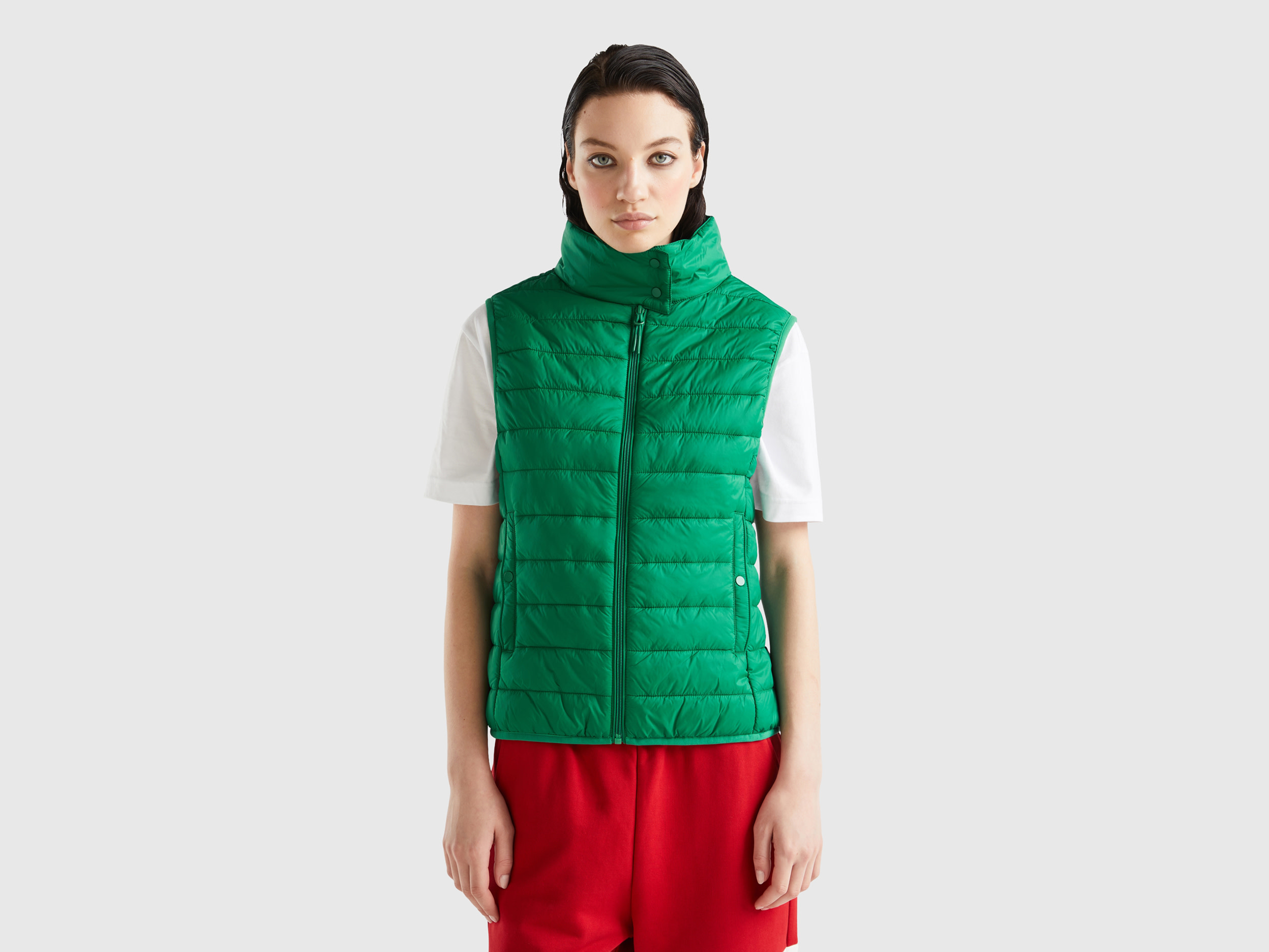 Benetton, Sleeveless Puffer Jacket With Recycled Wadding, size XS, Green, Women
