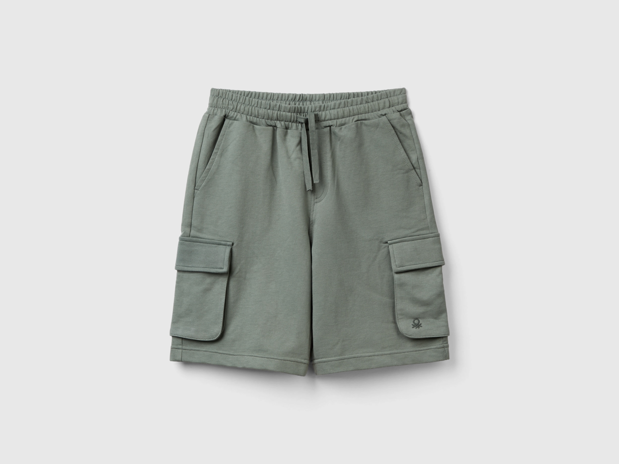 Image of Benetton, Cargo Shorts In Light Sweat Fabric, size S, Military Green, Kids