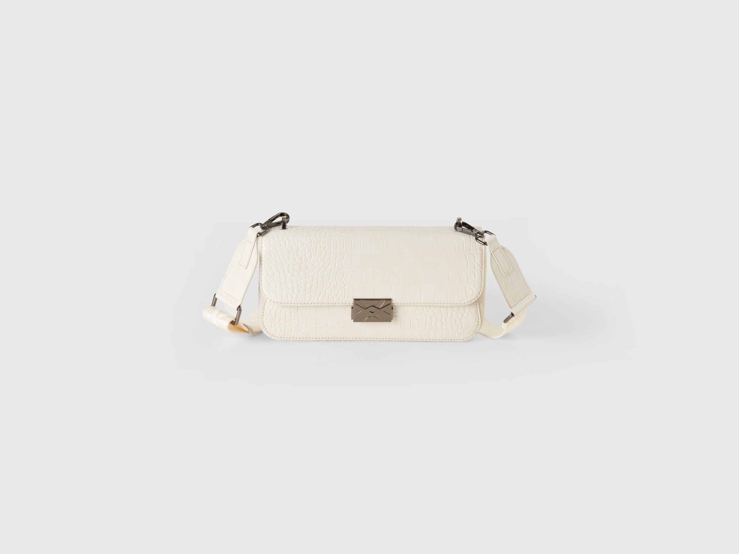 Benetton, Medium Cream White Be Bag With Crocodile Print, size OS, Creamy White, Women