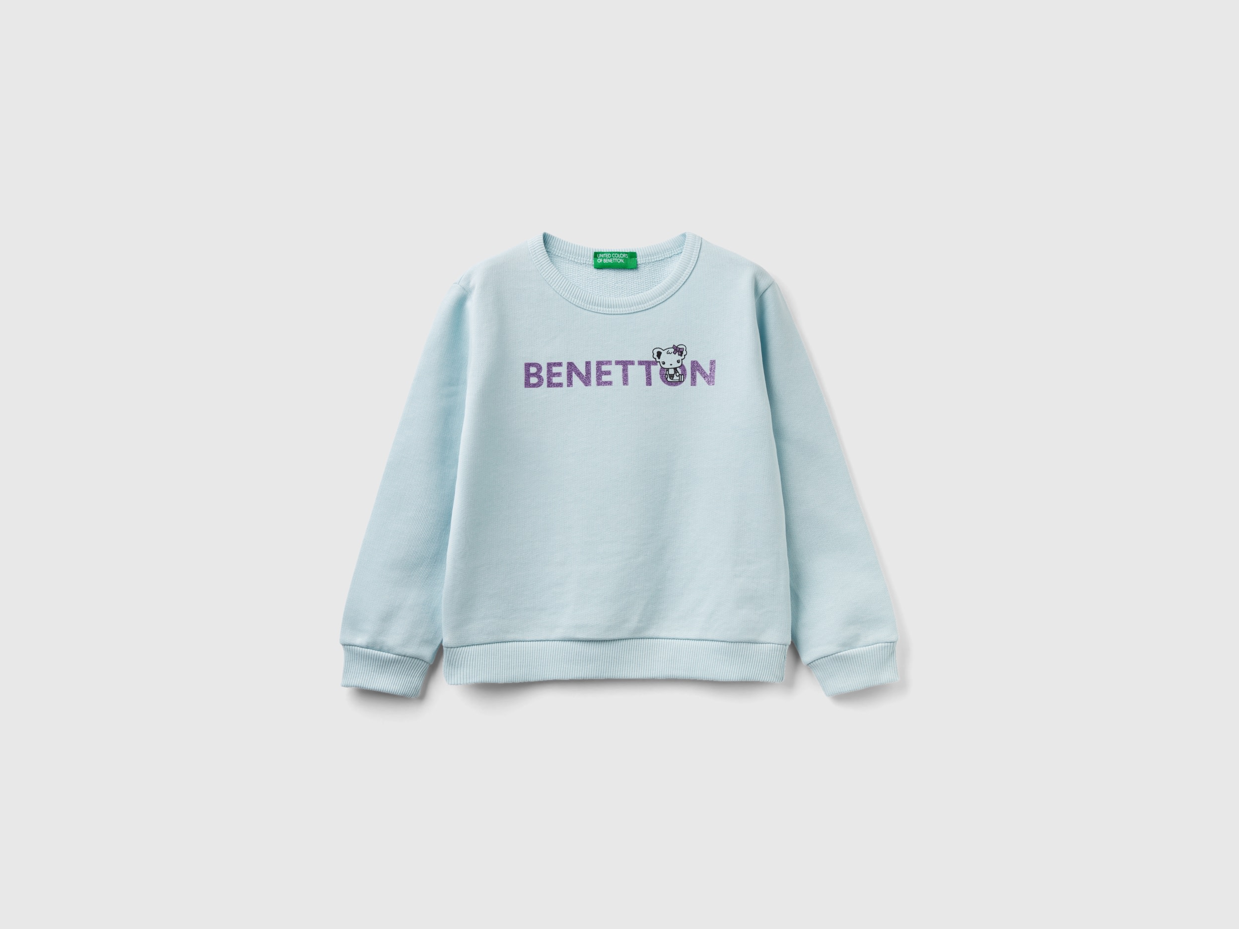 Benetton, 100% Organic Cotton Sweatshirt With Logo, size 12-18, Aqua, Kids