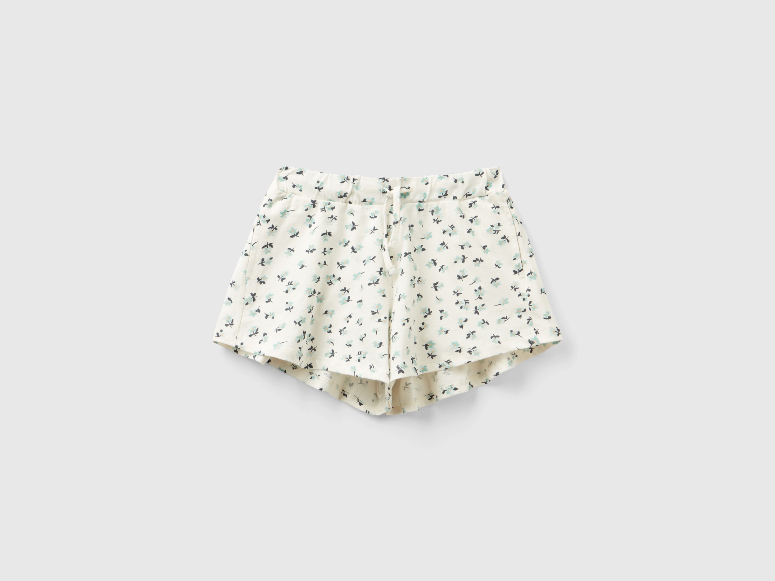 Benetton, Shorts Bianchi Con Stampa Fiori, Bianco, Bambini