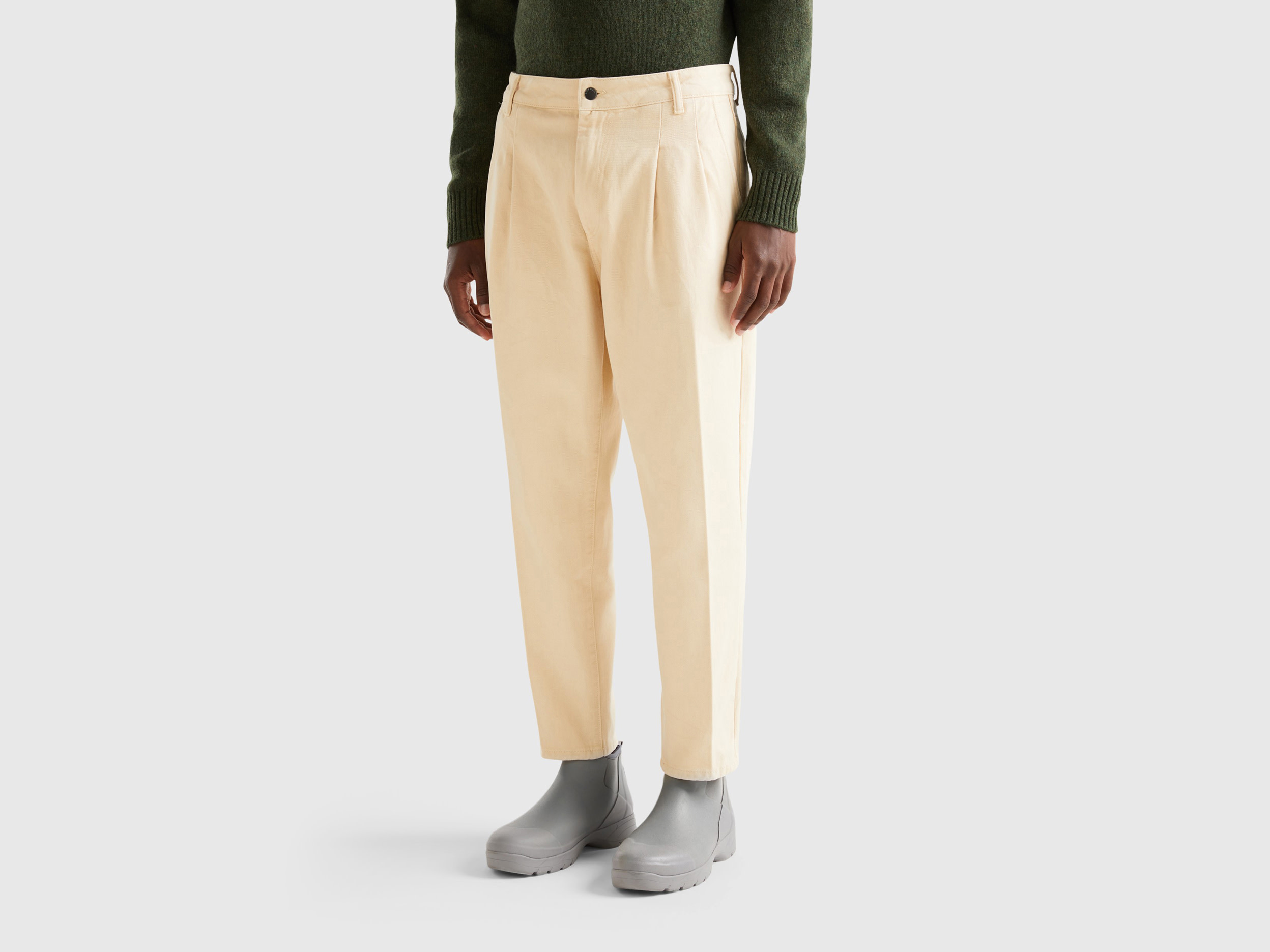 Benetton, Trousers In Cotton With Pleats, size 38, Beige, Men