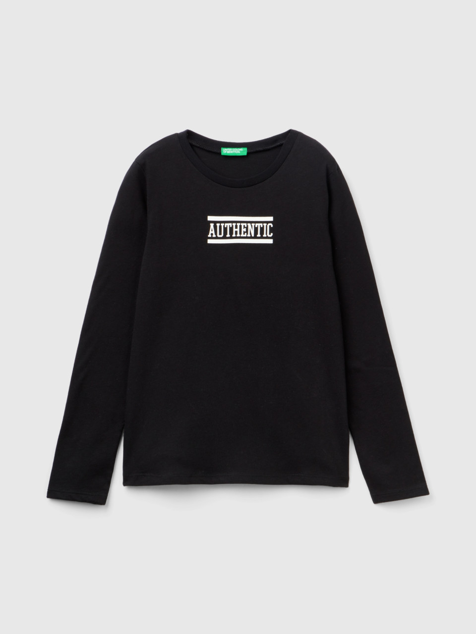 Benetton, T-shirt With Text Print, Black, Kids