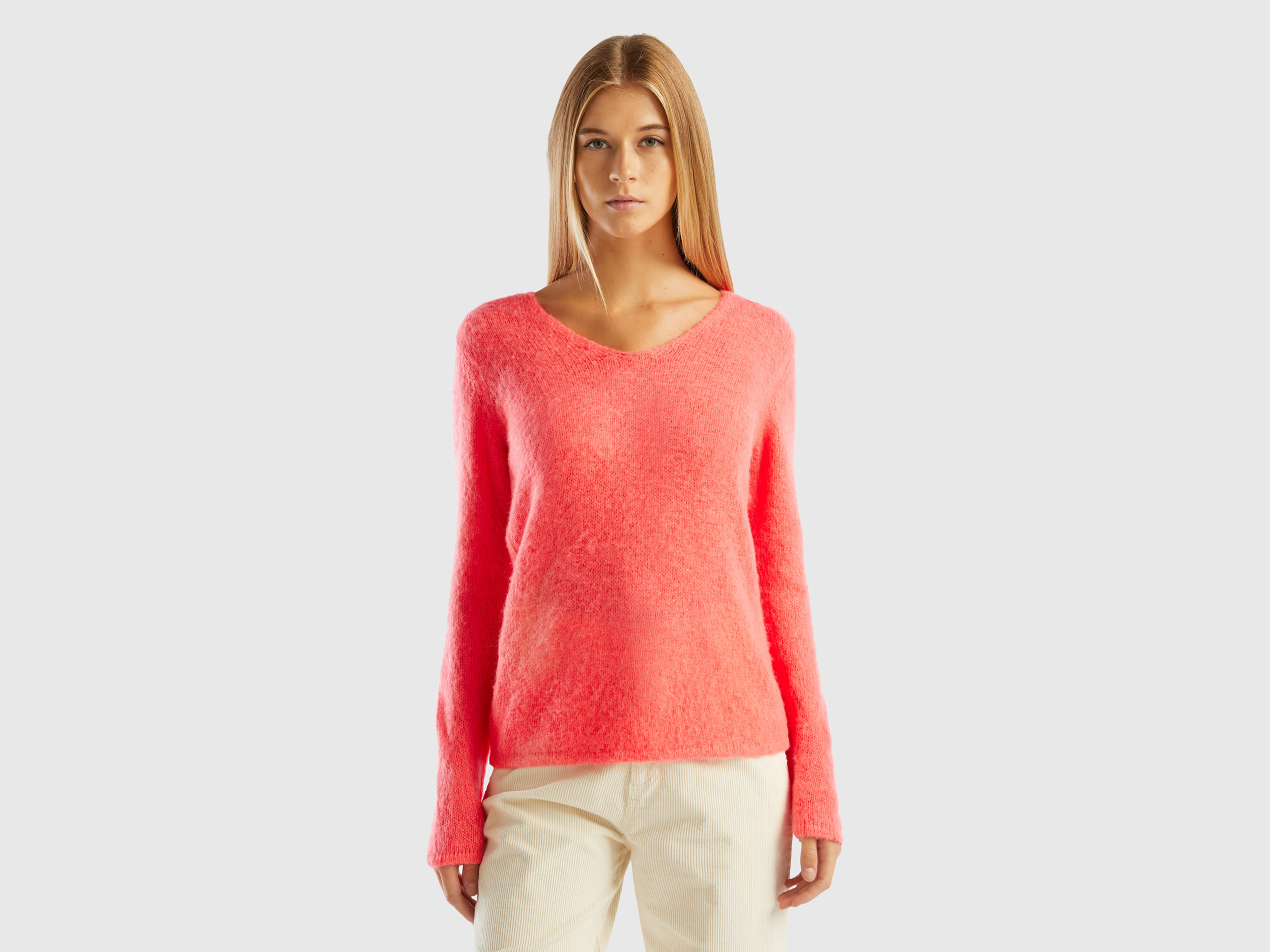 Benetton, Regular Fit Mohair Blend Sweater, size M, Salmon, Women
