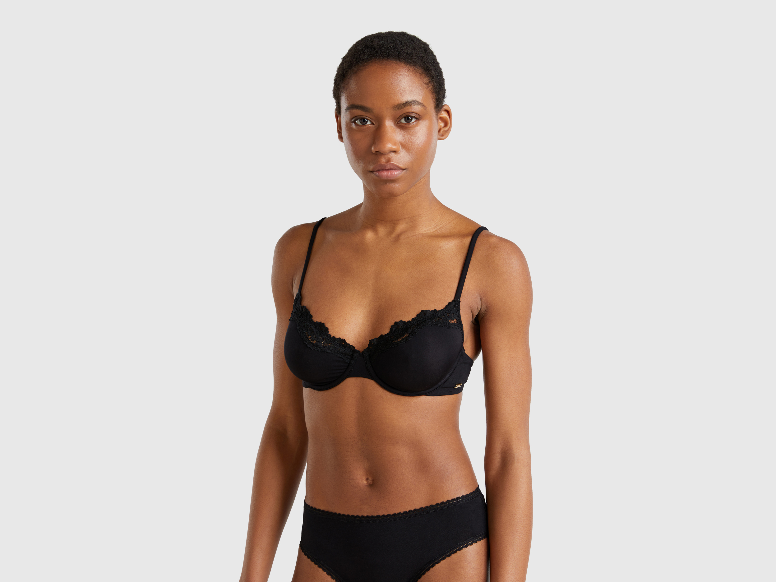 Benetton, Bra With Underwire And Lace, size , Black, Women