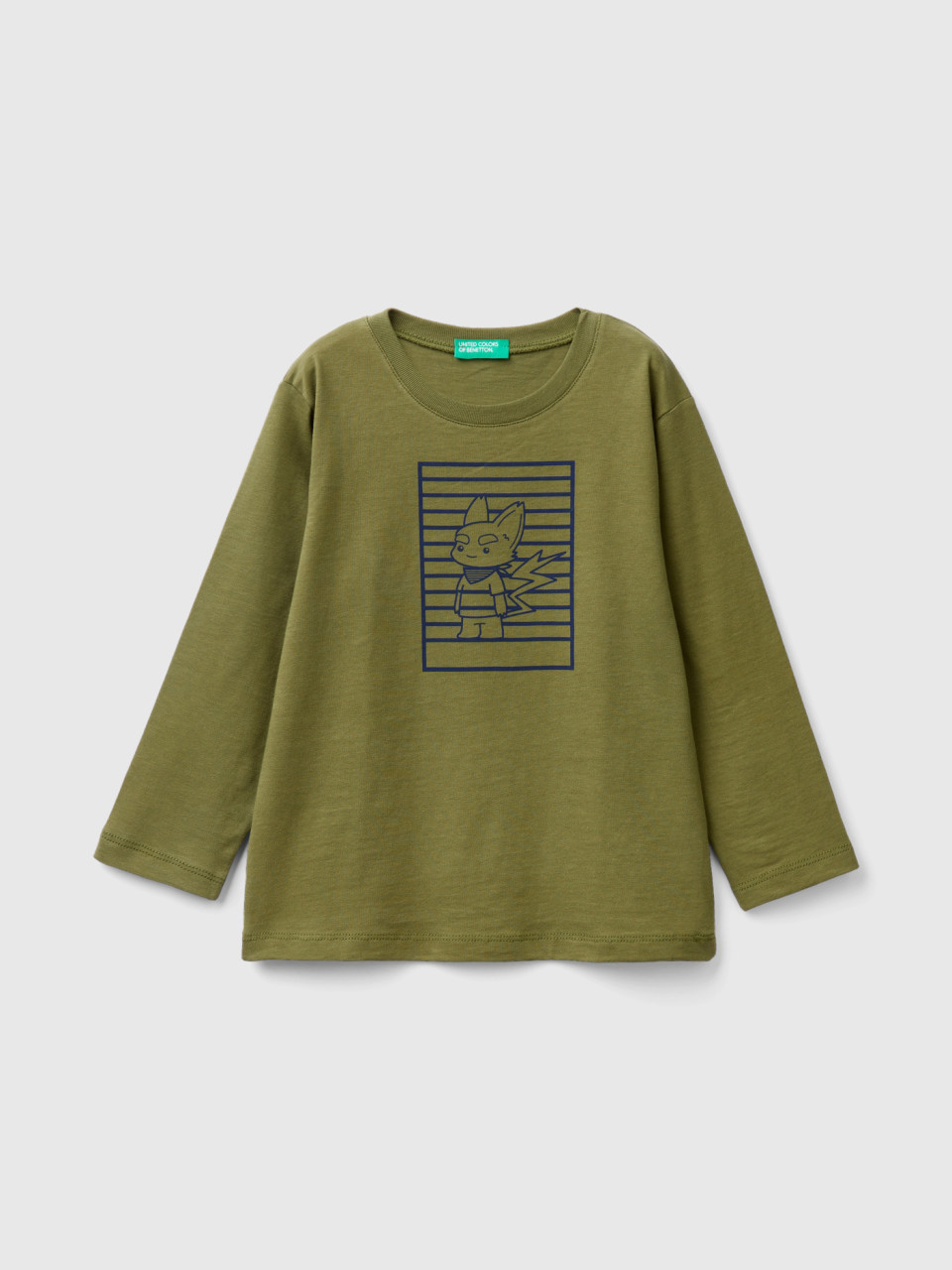 Benetton, Sweater In Cotton With Print, Military Green, Kids