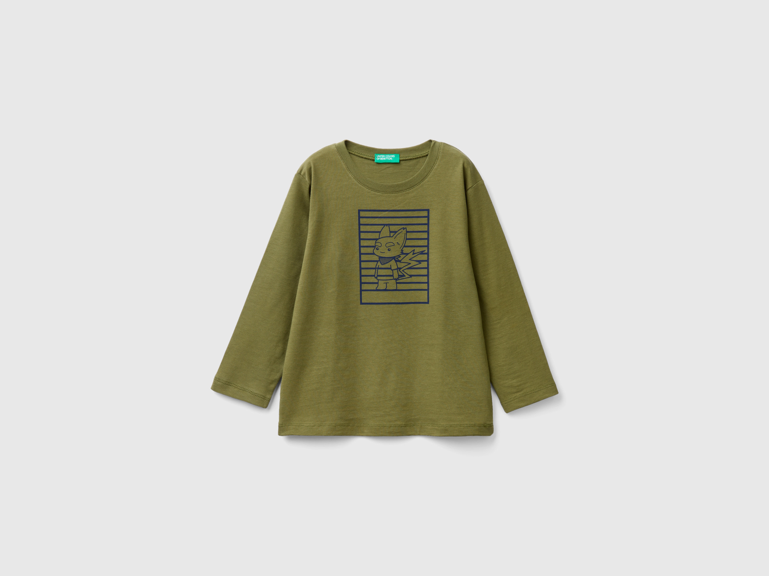 Benetton, Sweater In Cotton With Print, size 12-18, Military Green, Kids
