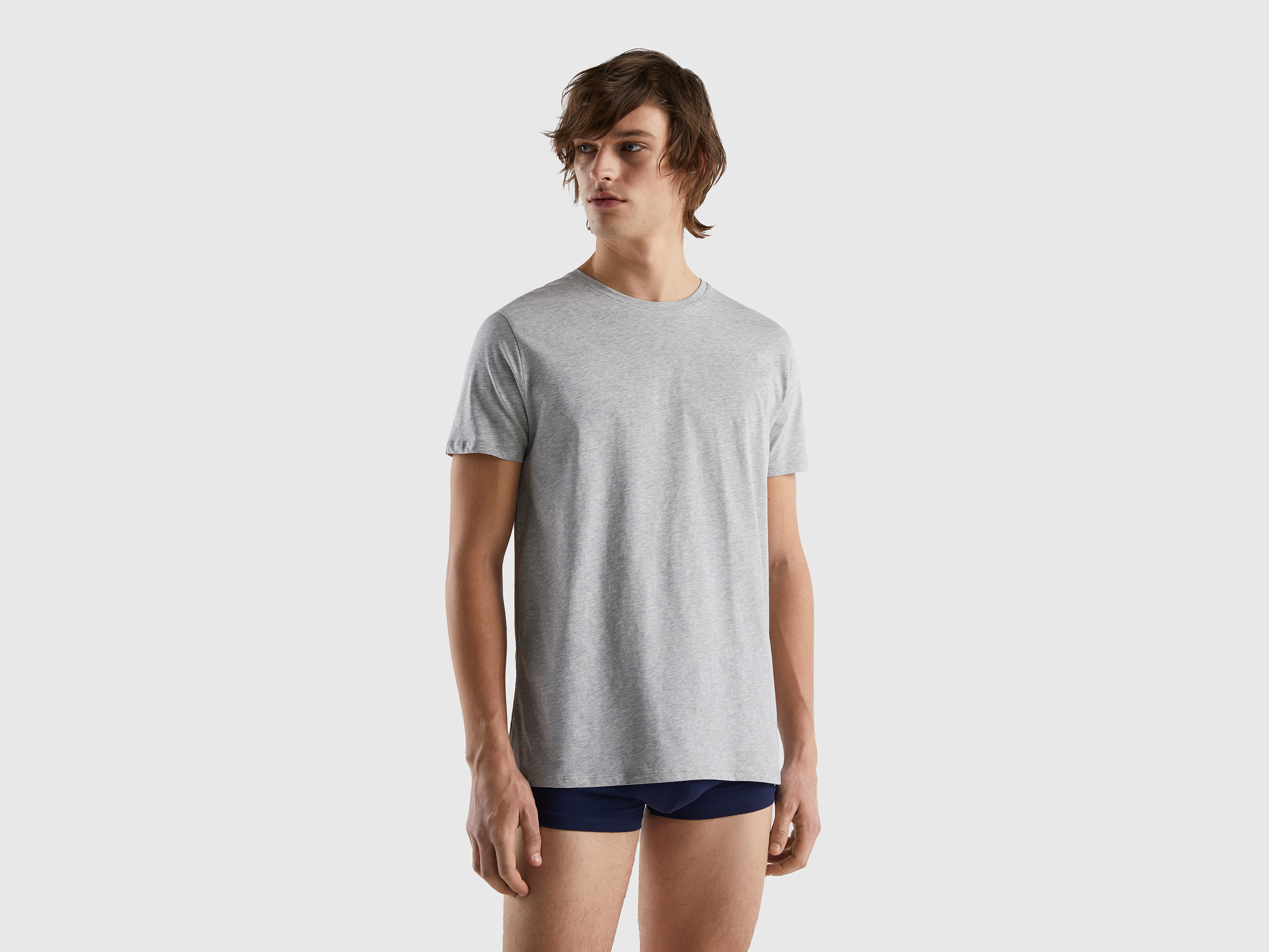 Benetton, Long Fiber Cotton T-shirt, size XL, Light Gray, Men