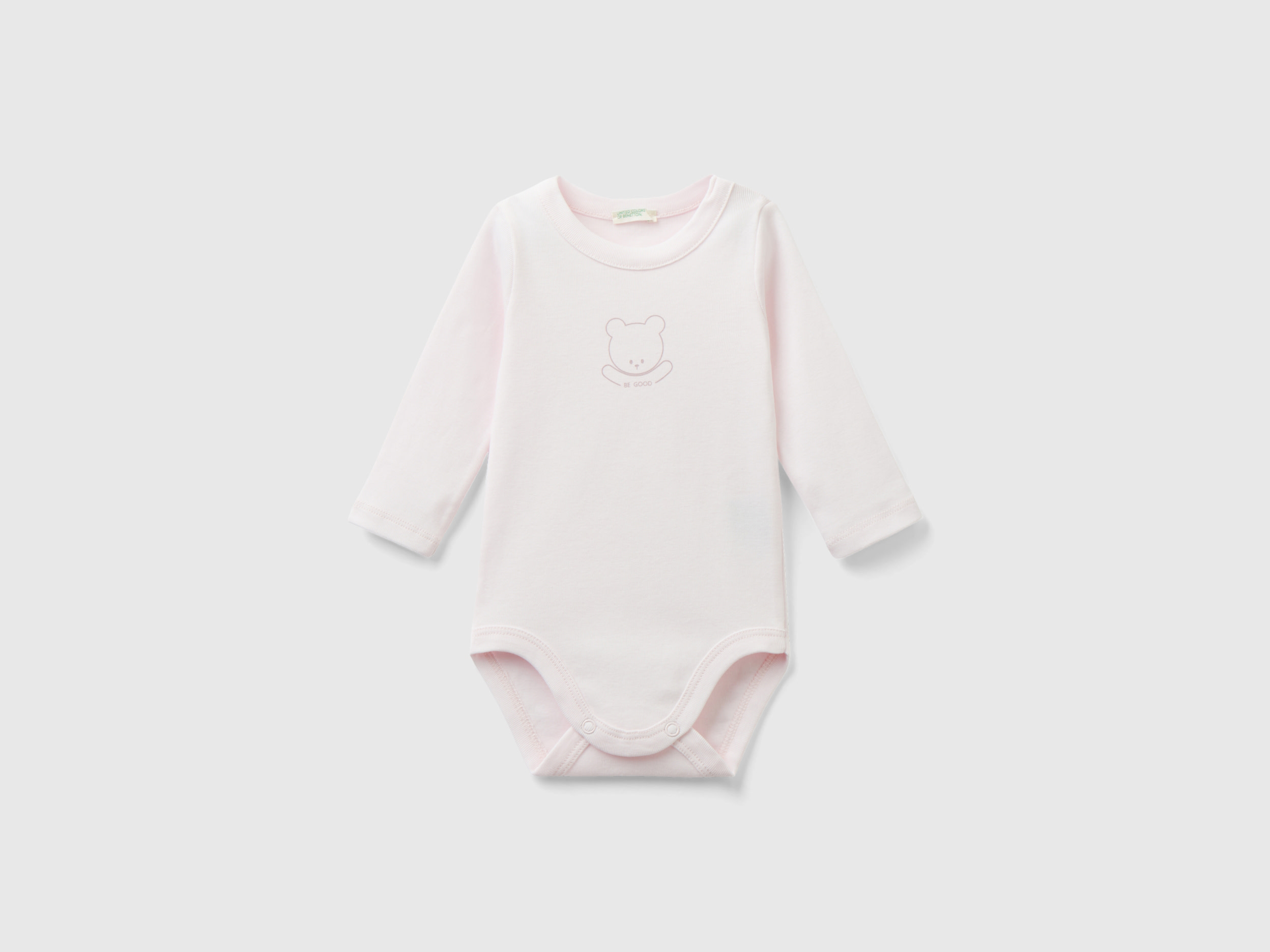 Benetton, Long Sleeve Bodysuit In Organic Cotton, size 0-1, Soft Pink, Kids