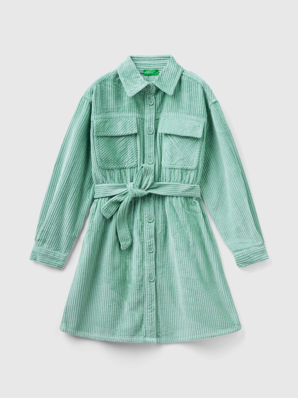 Benetton, Corduroy Shirt Dress, Aqua, Kids
