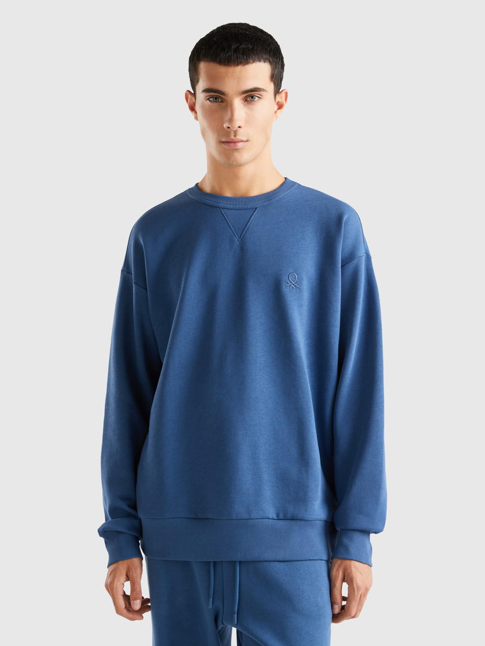 Benetton, Warmer Rundhals-sweater, Taubenblau, male