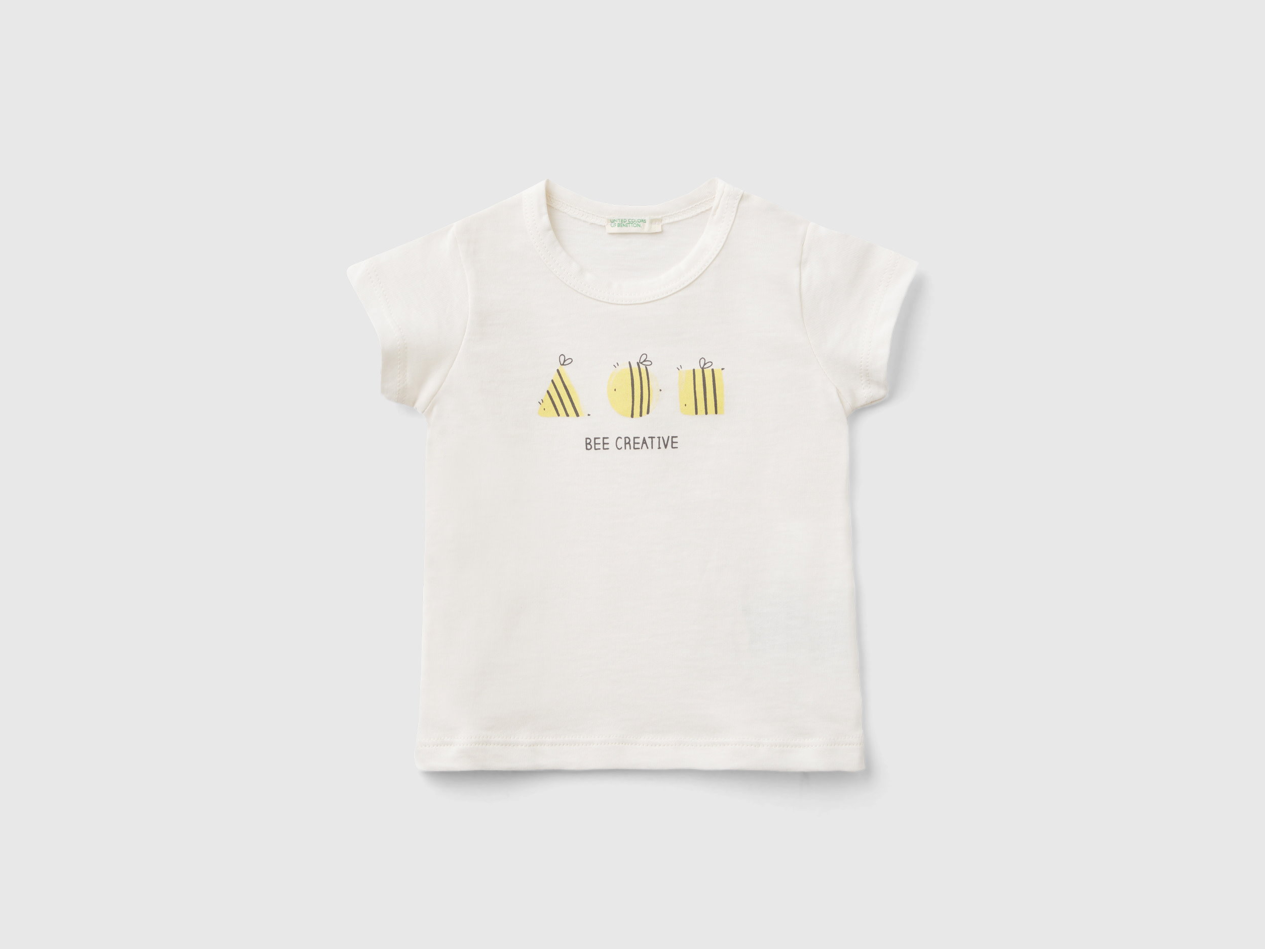 Benetton, Short Sleeve T-shirt In 100% Organic Cotton, size 6-9, Creamy White, Kids