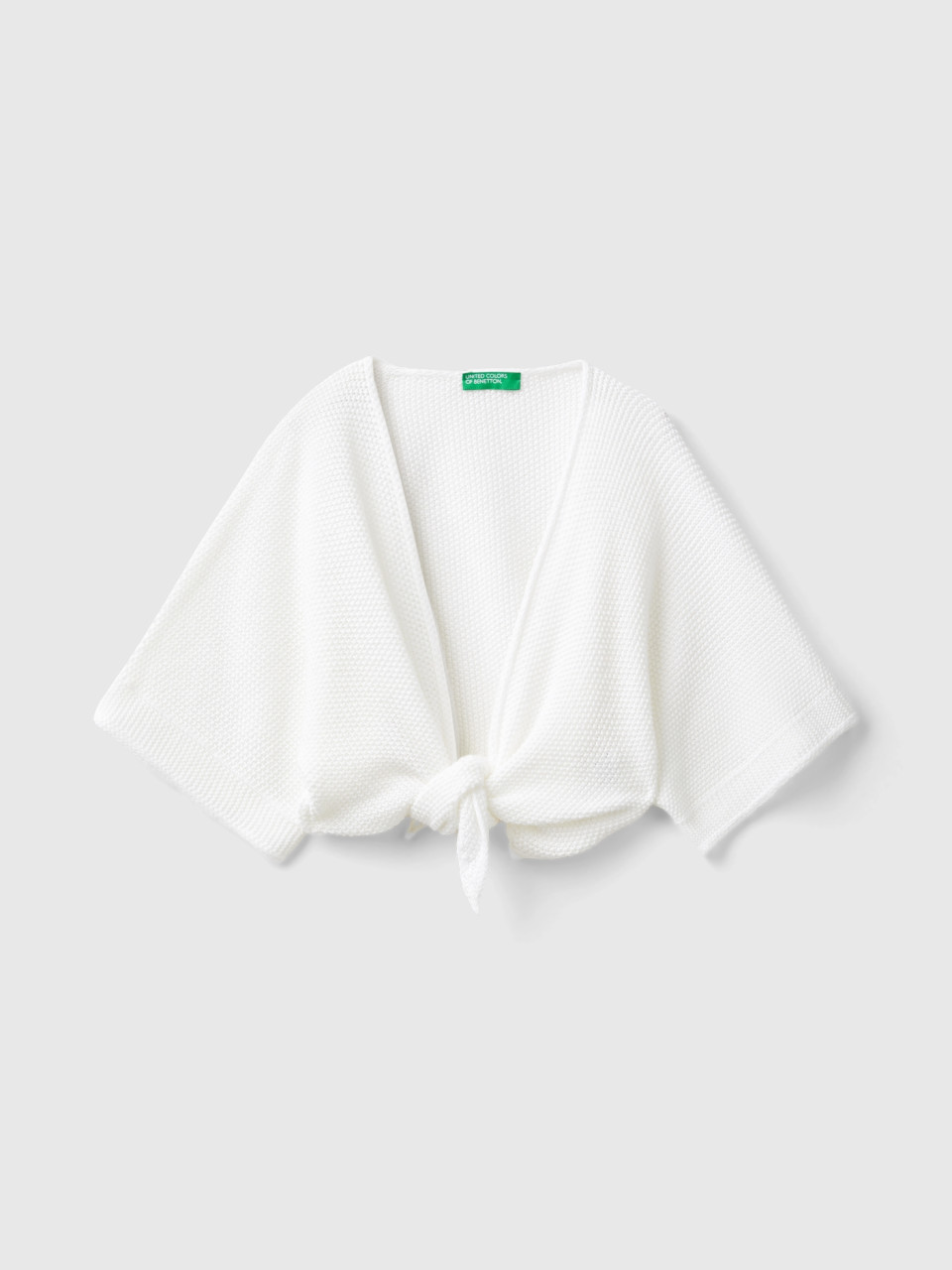 Benetton, Short Sleeve Cardigan In Linen Blend, White, Kids