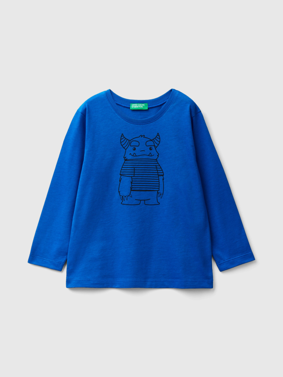 Benetton, T-shirt En Coton Avec Imprimé, Turquoise, Enfants