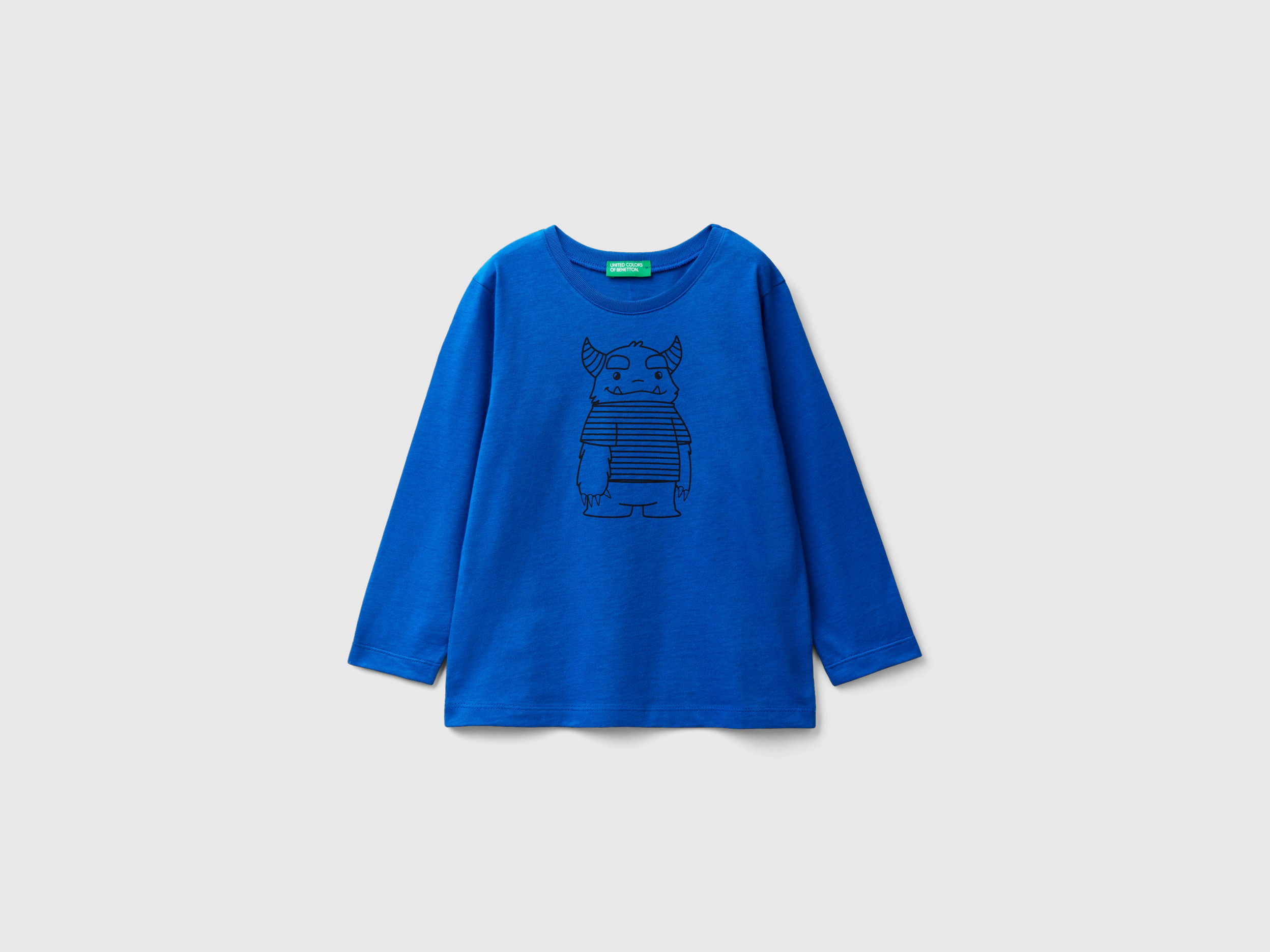 Benetton, Sweater In Cotton With Print, size 12-18, Bright Blue, Kids